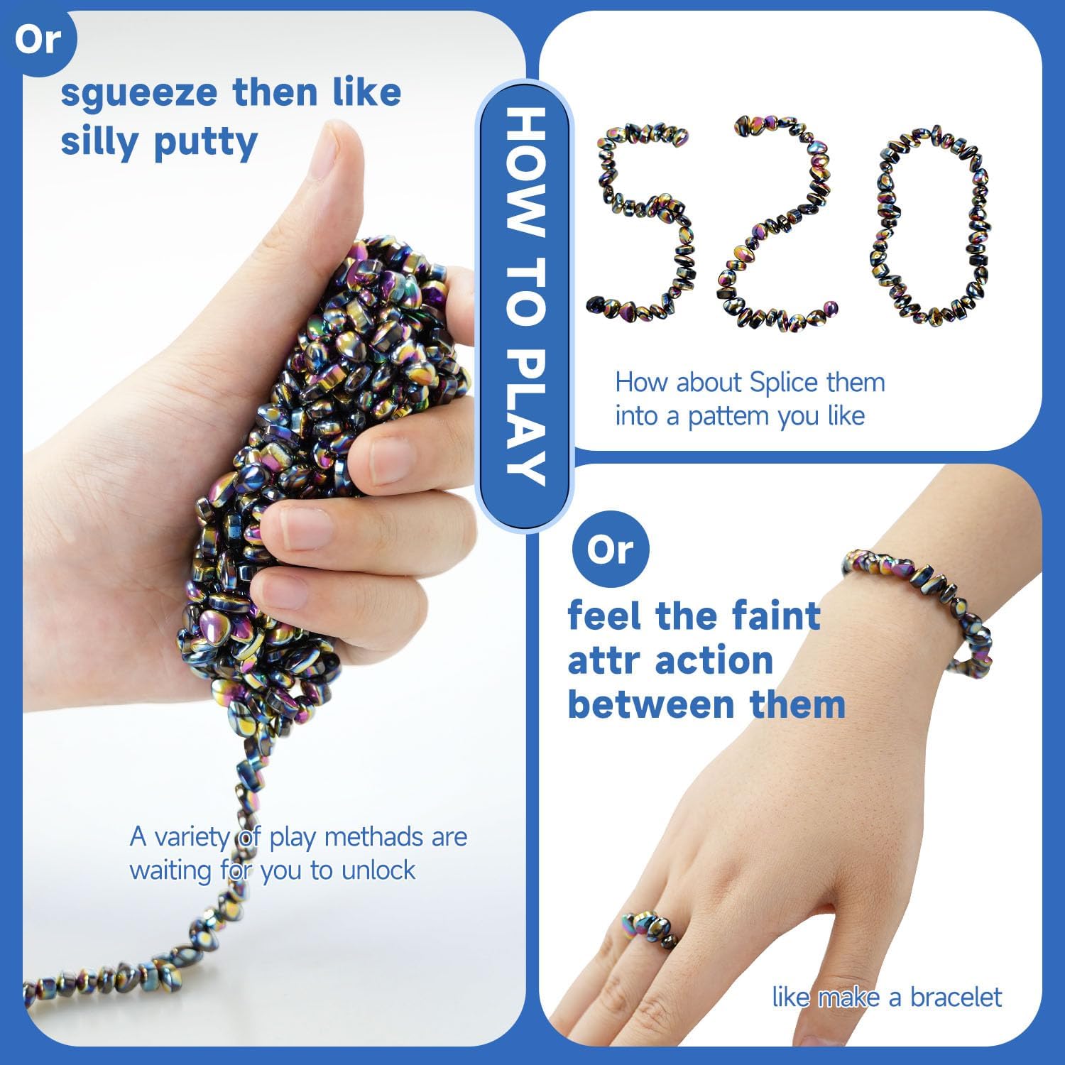 550 Pcs Ferrite Fidget Putty for Adults & Teens, Weak-Attraction Sensory Beads Anxiety Relief, Desk Gadgets for ADHD Autism, Stress Toys Office Fidgets Toys Gifts for Him Her