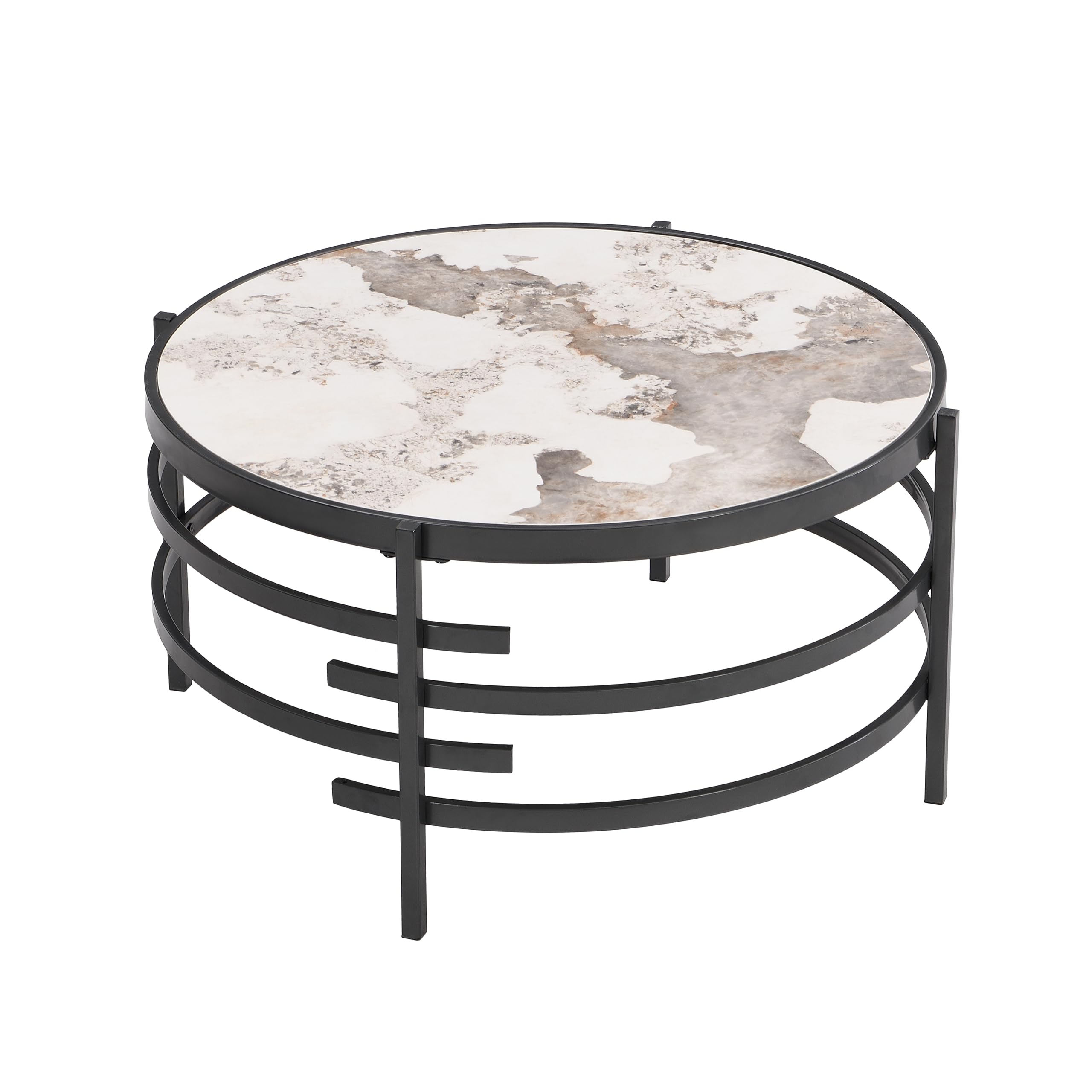 Modern Grey Round Coffee Table, Sintered Stone Living Room Coffee Table