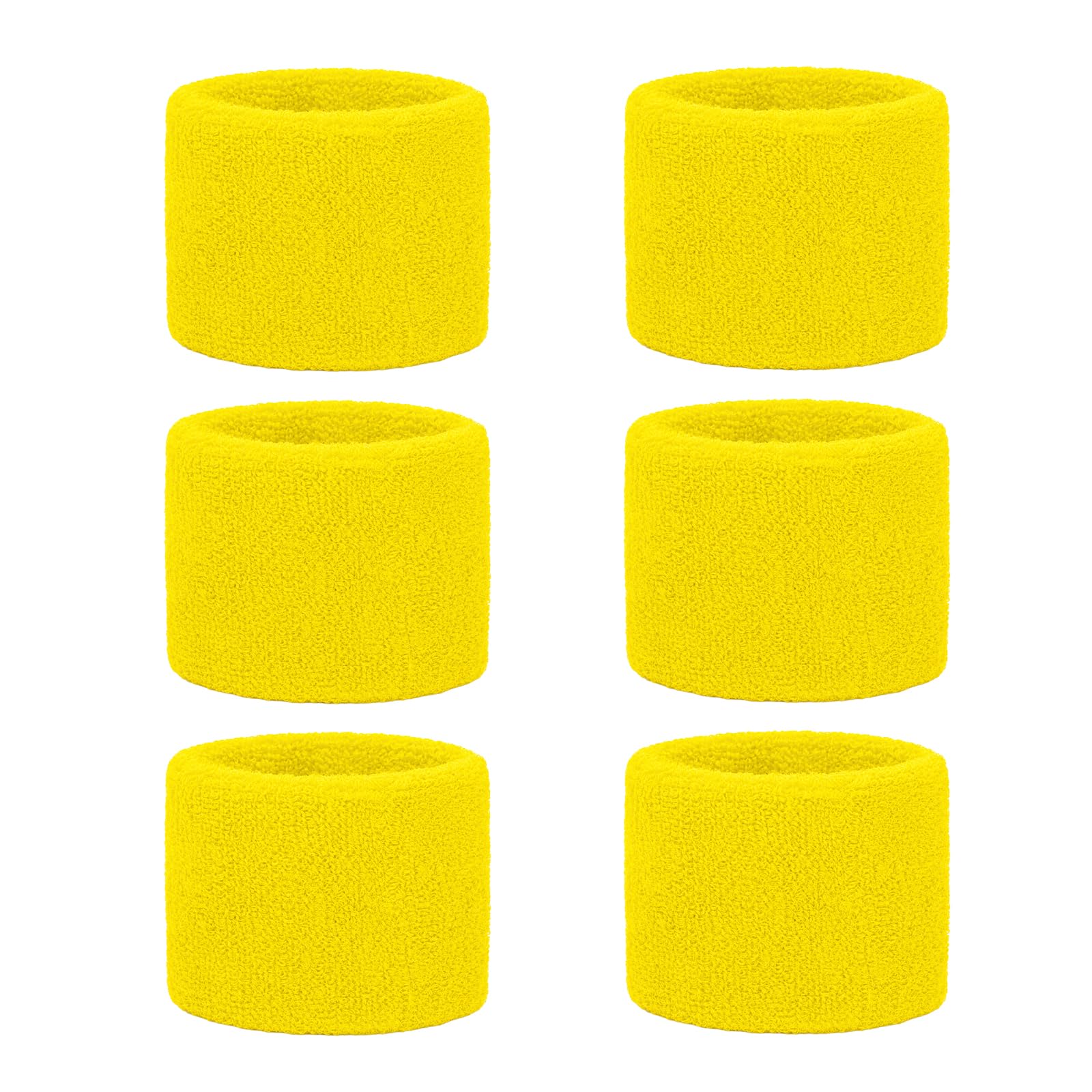 TOPTIE 6 Pcs Yellow Wrist Sweatbands Sports Wristband for Tennis Football Terry Cotton Absorbent Arm Sweatband for Tennis Basketball 2-1/8 Inch