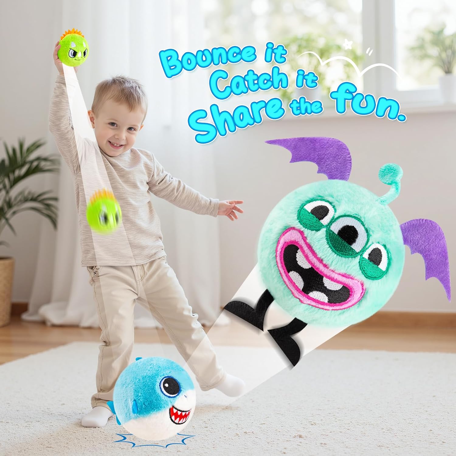 ZOOJOY 6 Pcs Plush Bouncy Balls for Kids, 3-Inch Soft Sensory Toys with Unicorn, Easter Bunny, Monster, Dinosaur & Shark, High Bounce Foam Easter Basket Stuffers Balls Gift for Boys & Girls 6 M+