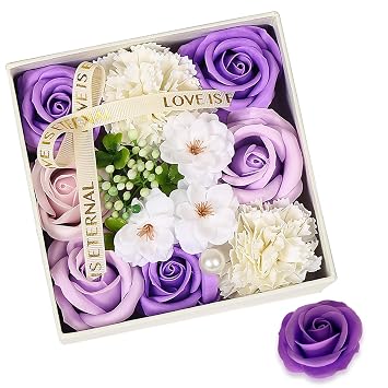 Ideal Swan Rose Flower Bath Soap Petals Floral Scented Gift Box Set, Purple