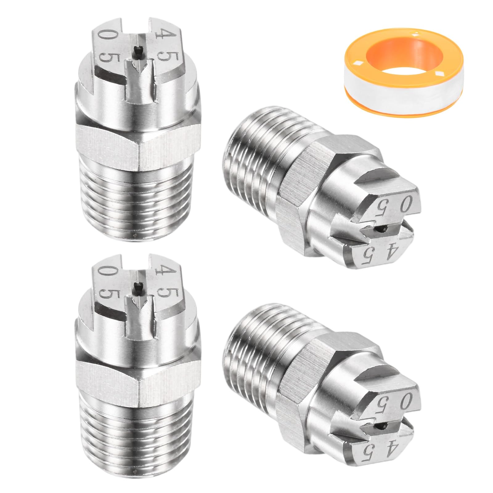TIXIPEM 1/4" BSP Male 45 Degree Flat Fan Spray Tip [5PCS] - Pressure Washer Nozzles Cleaner Nozzle with Sealing Tape Used for Water Guns - [Stainless Steel-1.4MM Orifice] — image 1