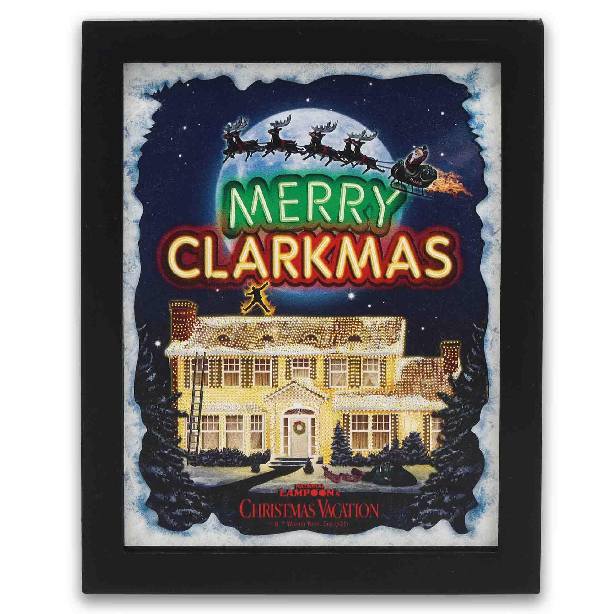 Open Road Brands National Lampoon's Christmas Vacation Merry Clarkmas House Scene Framed Wood Wall Decor - Iconic Christmas Vacation Decoration for Home