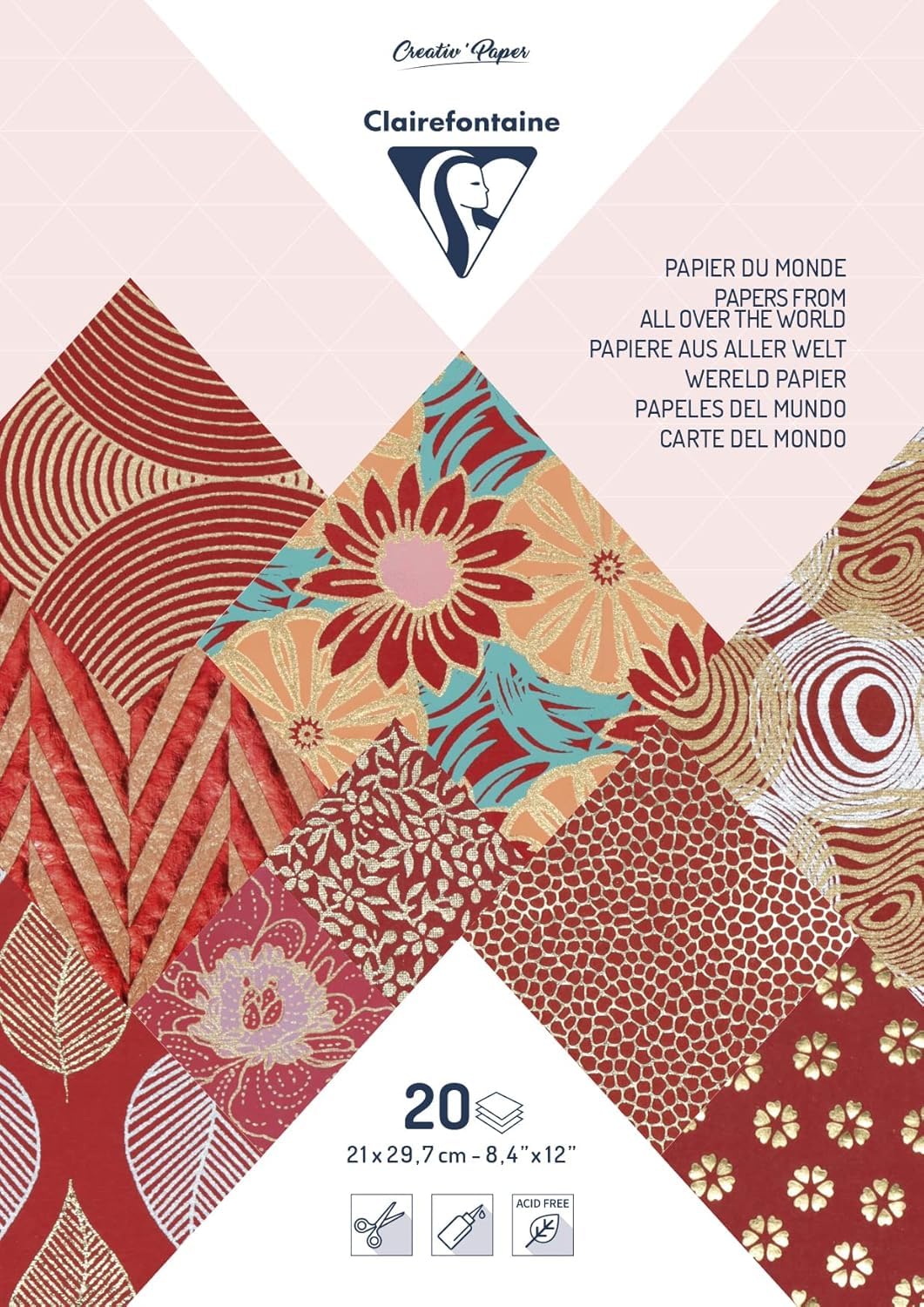 Clairefontaine 95090C Pad of 20 Sheets of Paper Format A4 21x29,7 cm Handmade Textured Papers Leisure Creative Cardmaking Scrapbooking Decoration Colour Red