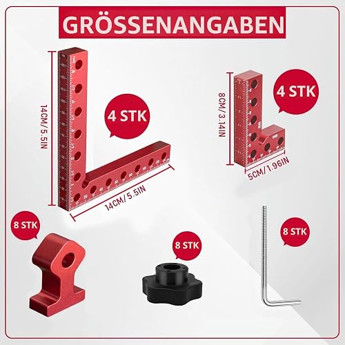Trhillsbrad 90 Degree Angle Clamp Angle Tensioner Positioning Angle 140 mm/5.5 Inch, Pack of 8 Mounting Clips, Measuring Angle Right Angle Clamp for Carpenter's Tool, Angle Tensioner DIY - 2