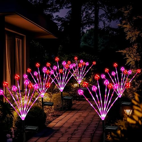 Miniatura 6 de Luces de estaca de corazón para exteriores, paquete de 2 luces solares de San Valentín, 16 luces LED solares de San Valentín, luces de corazón