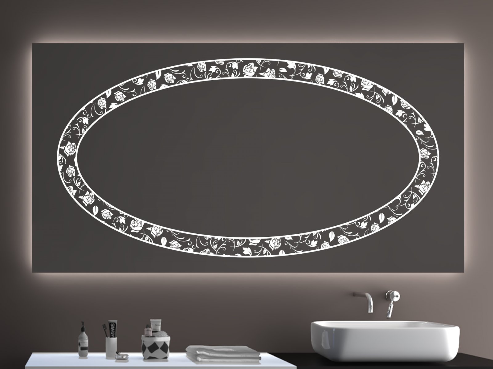 SARAR Badspiegel Spiegel Badezimmerspiegel A++ LED Beleuchtung - (B) 70 cm x (H) 50 cm Exklusiv mit Laser Gravur Technik LD404 Wandspiegel Badspiegel led
