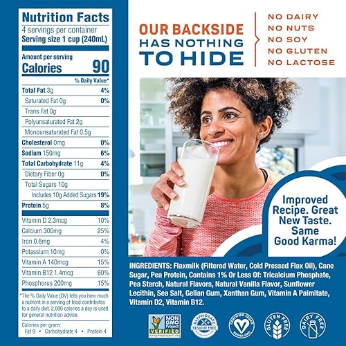 Miniatura 2 de Good Karma Leche de lino y vainilla + proteína, 32 onzas (paquete de 6), alternativa a la leche no láctea, a base de plantas con 0.28 oz de proteína