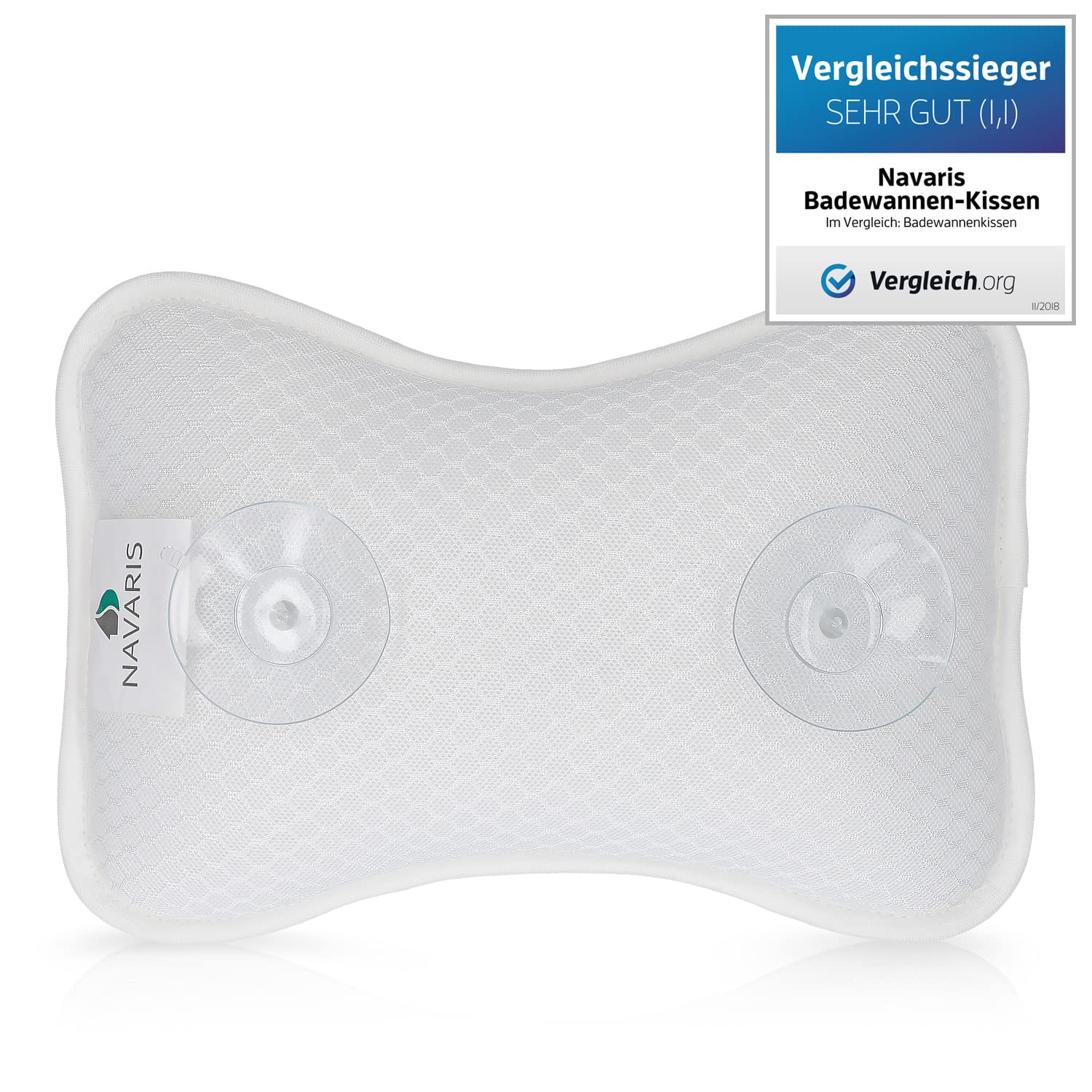 Navaris Cuscino Vasca da Bagno Extra Comfort - Poggiatesta Air Mesh con Ventose - Relax Schiena Spalle Collo - Supporto Piscina Idromassaggio - Bianco