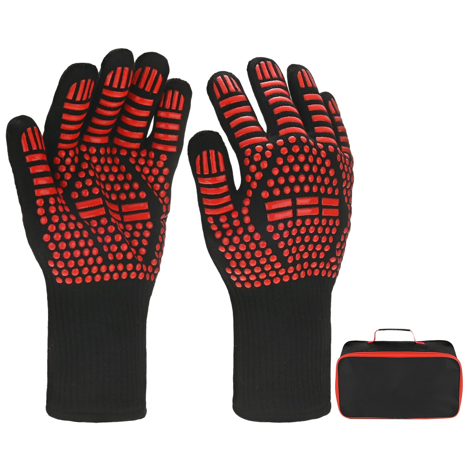 Gants de barbecue isolants contre la chaleur extrême avec grip rouge
