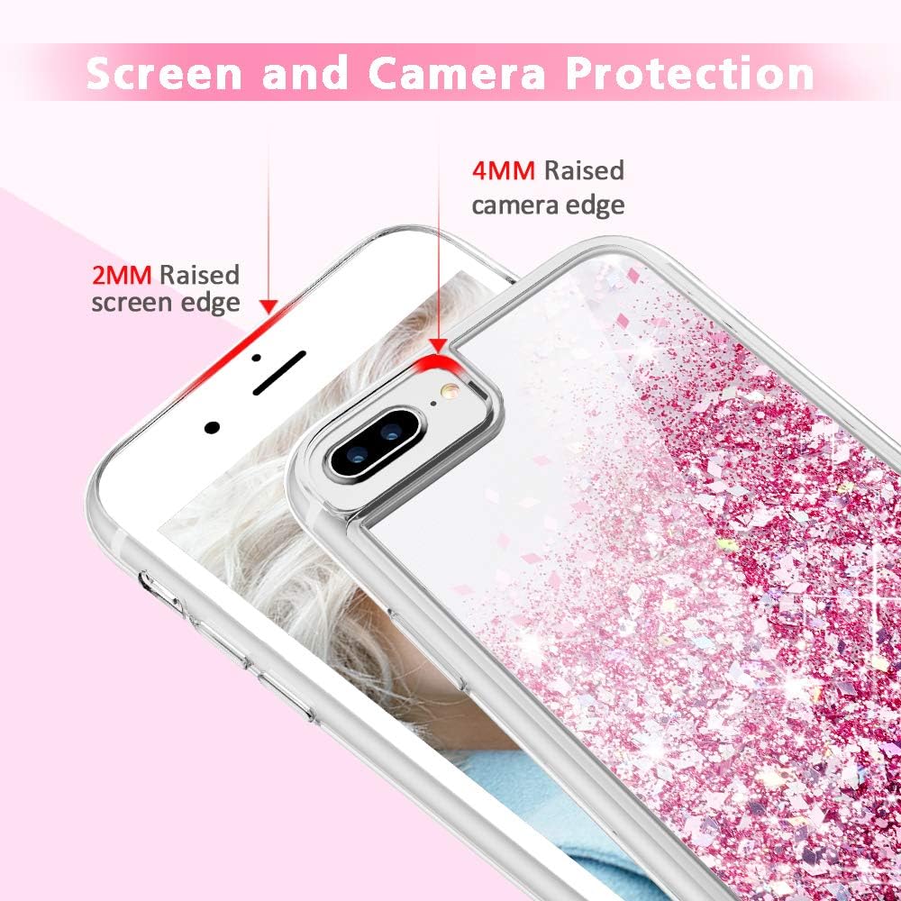 Maxdara Compatible iPhone 6 Plus 6s Plus 7 Plus 8 Plus Case Glitter Liquid Case with Screen Protector Bling Sparkle Girls Women Case for iPhone 6 Plus 6S Plus 7 Plus 8 Plus (Rosegold)