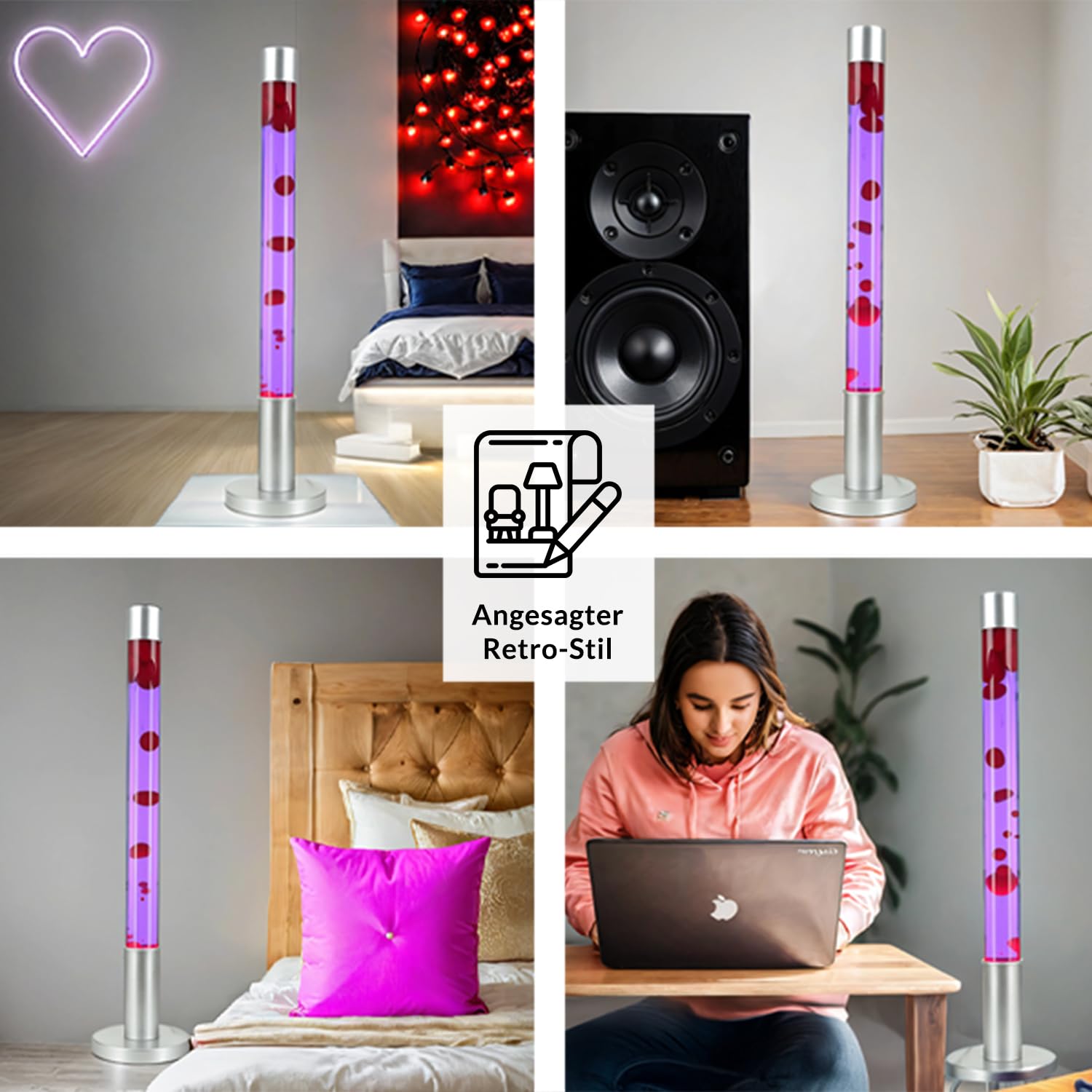Retro lampa lawa XXL duża, lampa podłogowa fioletowo-czerwona, magiczna, tajemnicza, uspokajająca, 76 cm, G9 50 W z przełącznikiem kablowym, w tym żarówka, lampa lawa