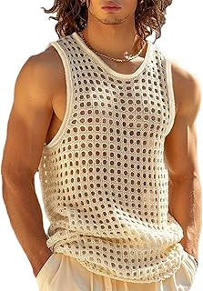 Mens See-Through Crochet Sleeveless Tank Top