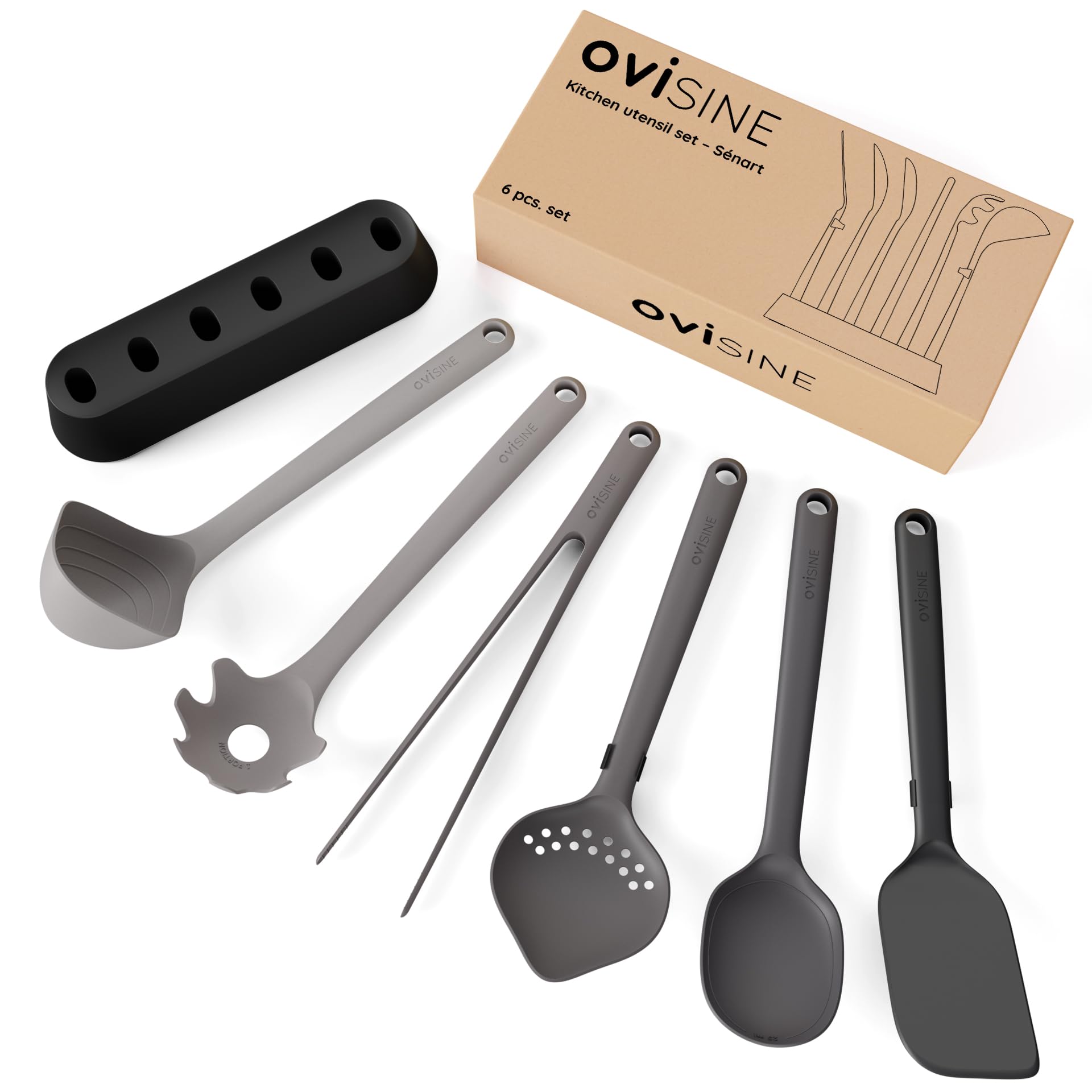 Sénart Küchenhelfer-Set | 6-teilig mit Ständer | hitzebeständig | Küchenutensilien Set | Küchen Zubehör | Kochbesteck | kochbesteck set | Kochgeschirr | spülmaschinenfest