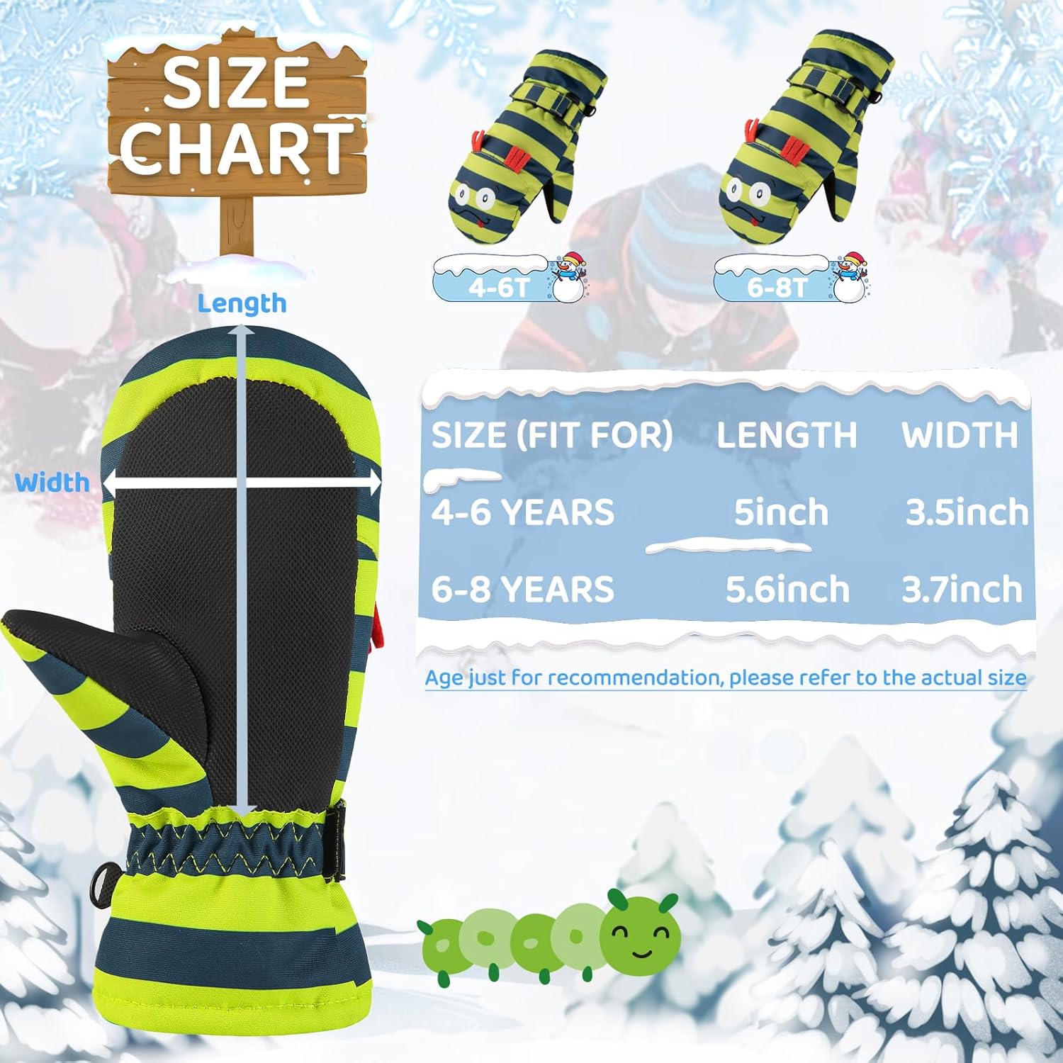 Kids Ski Mittens Waterproof Snow Windproof Thinsulate Warm Winter Cold Weather Gloves with String for Boys Girls - Image 5