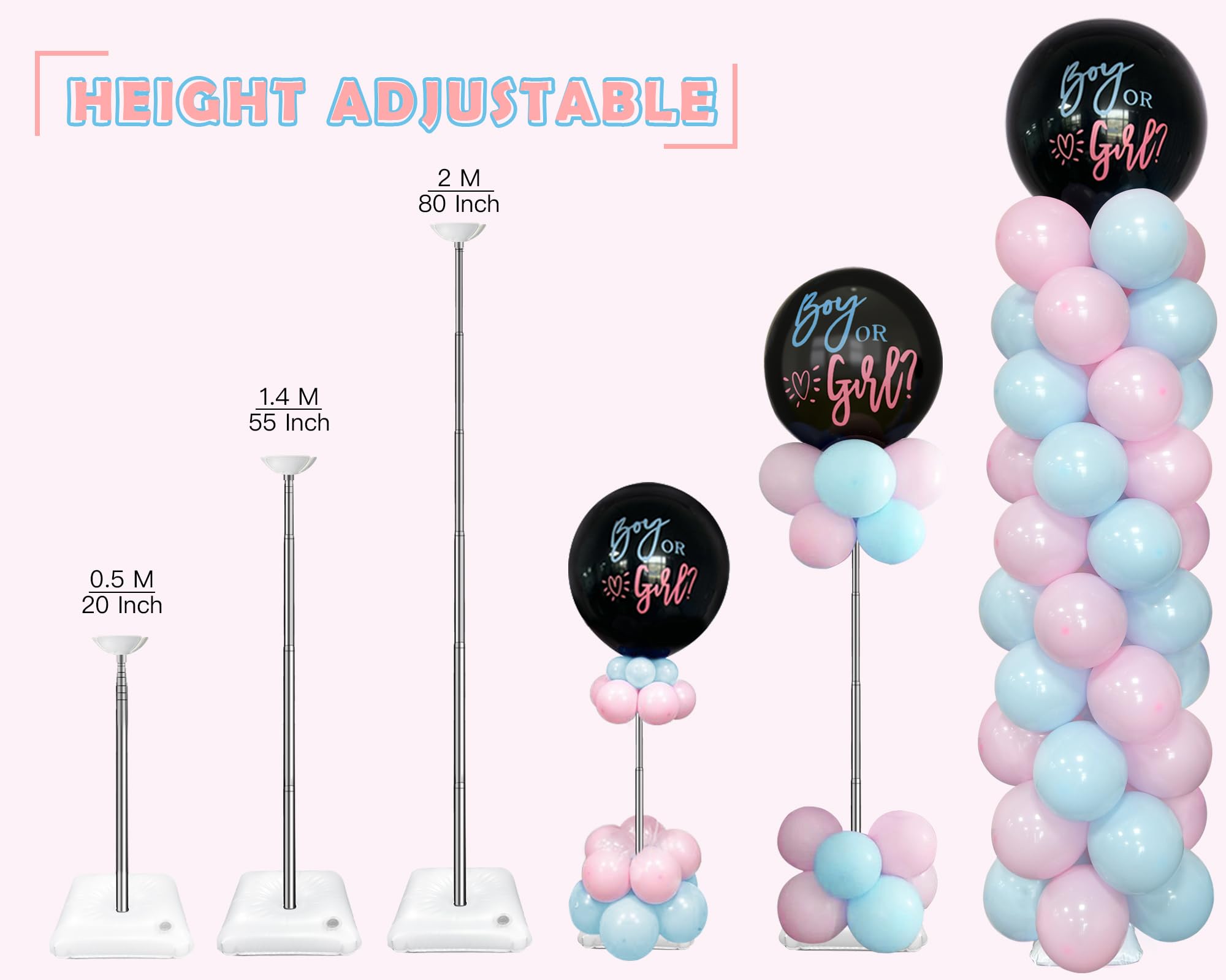 YALLOVE Supporto per colonne di palloncini, set di 2 supporti riutilizzabili per la decorazione della festa della rivelazione di genere (include palloncini)