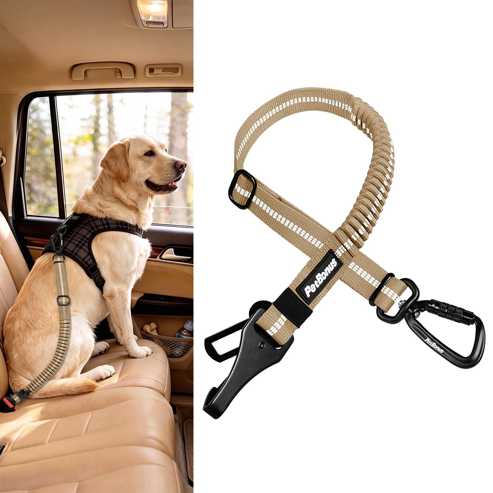PetBonus Dog Seat Belt for Car, Durable safe Dog Car Harness for Vehicle