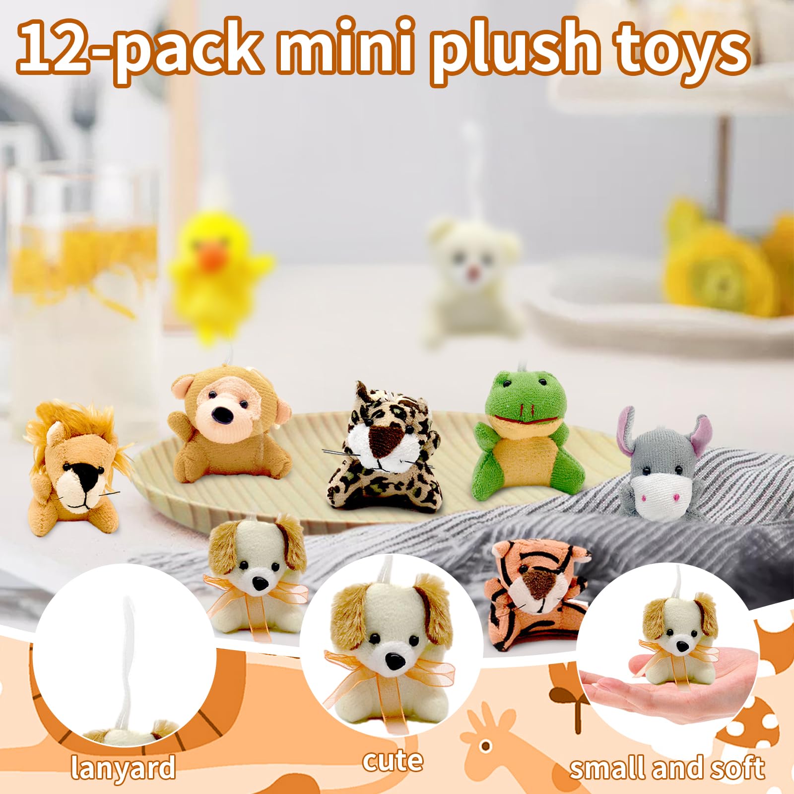 Lithyc 12 Pezzi Mini Peluche, Peluche Piccoli, Mini Peluche Gadget Festa, Portachiavi In ​​Peluche Per Piccoli Animali, Set Di Animali Di Peluche Per Bomboniere, Sacchetti Regalo