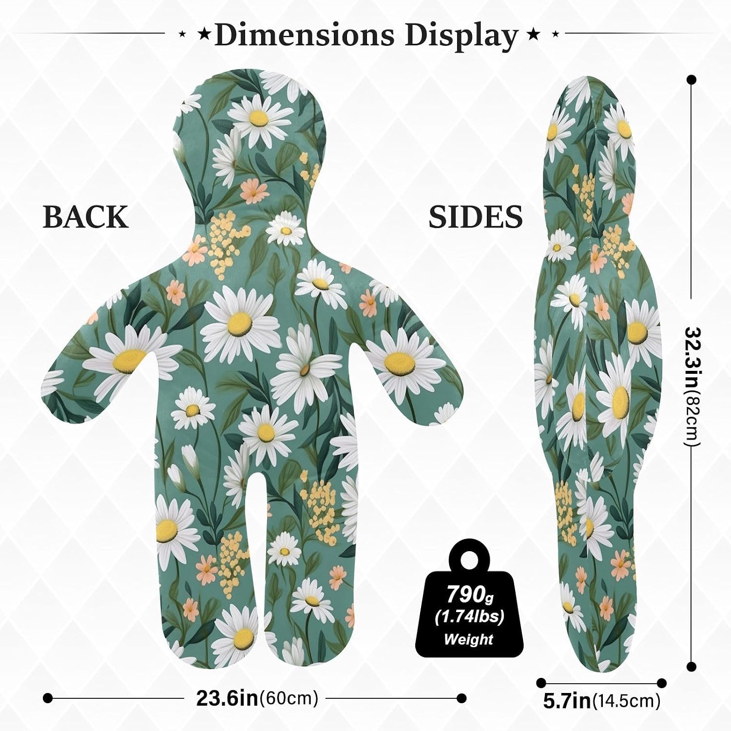 Daisy Flower Human-Shaped Pillow Soft Body Pillows Washable Velvet Pillows for Anxiety Relief Sleeping Cuddling & Support