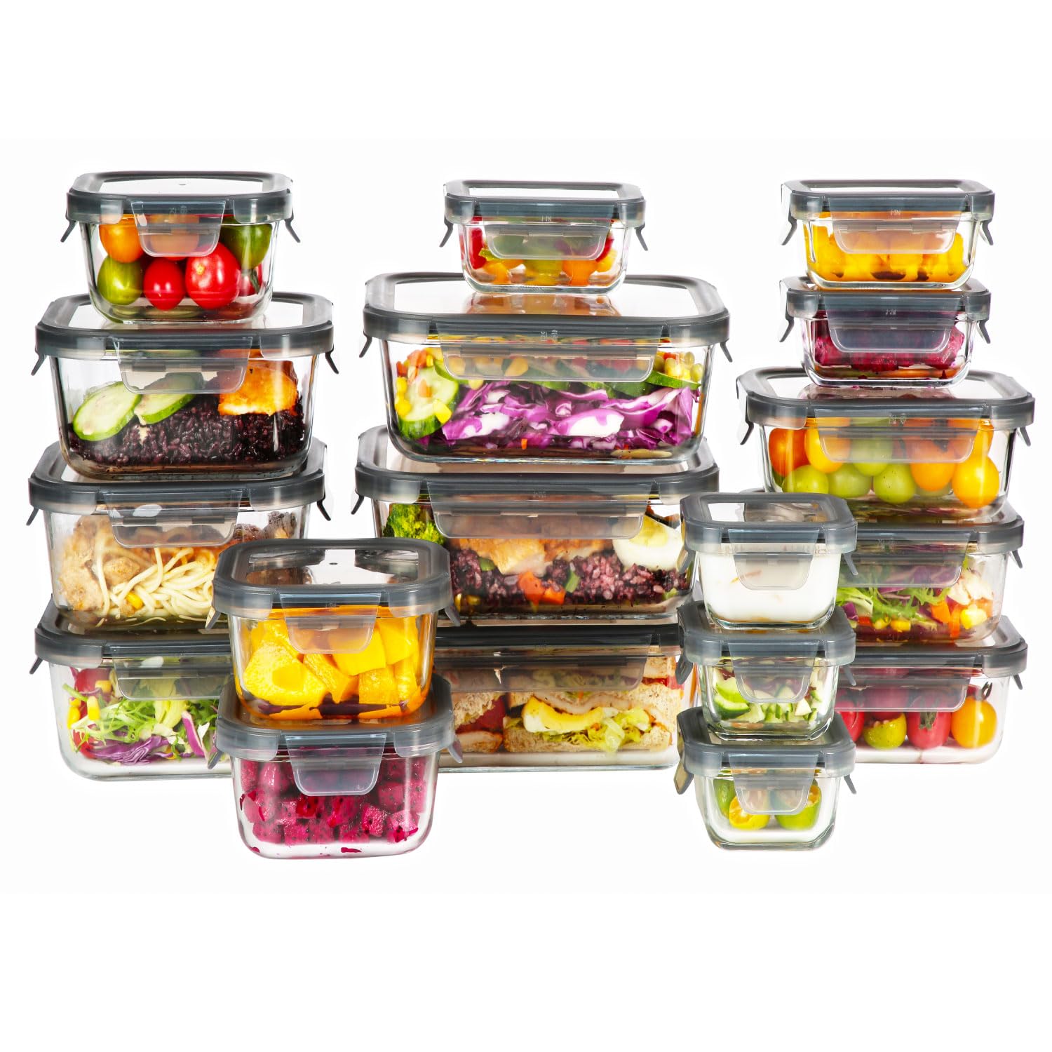 Imagen del producto: EasyWare JUMBO Contenedores de Vidrio, Set 18 Recipientes (36 pzs) con Tapas Herméticas a Prueba de Fugas — Cocina, Horno, Refri, Congelador