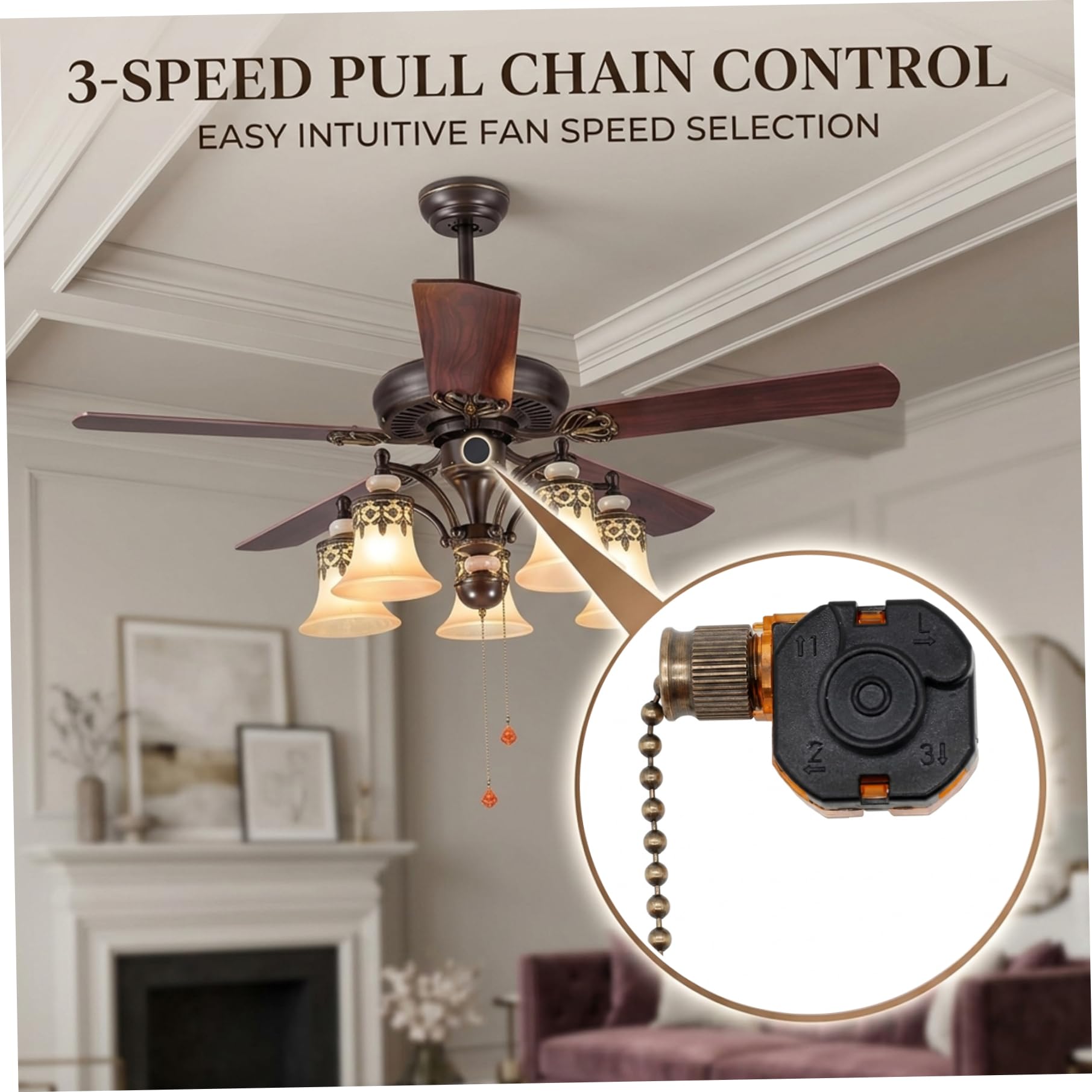 Catene di azionamento per ventilatori a soffitto e luci, interruttore a 3 velocità per ventilatore soffitto, catenella di azionamento in bronzo da 8 cm - catenella di ricambio per ventilatori e