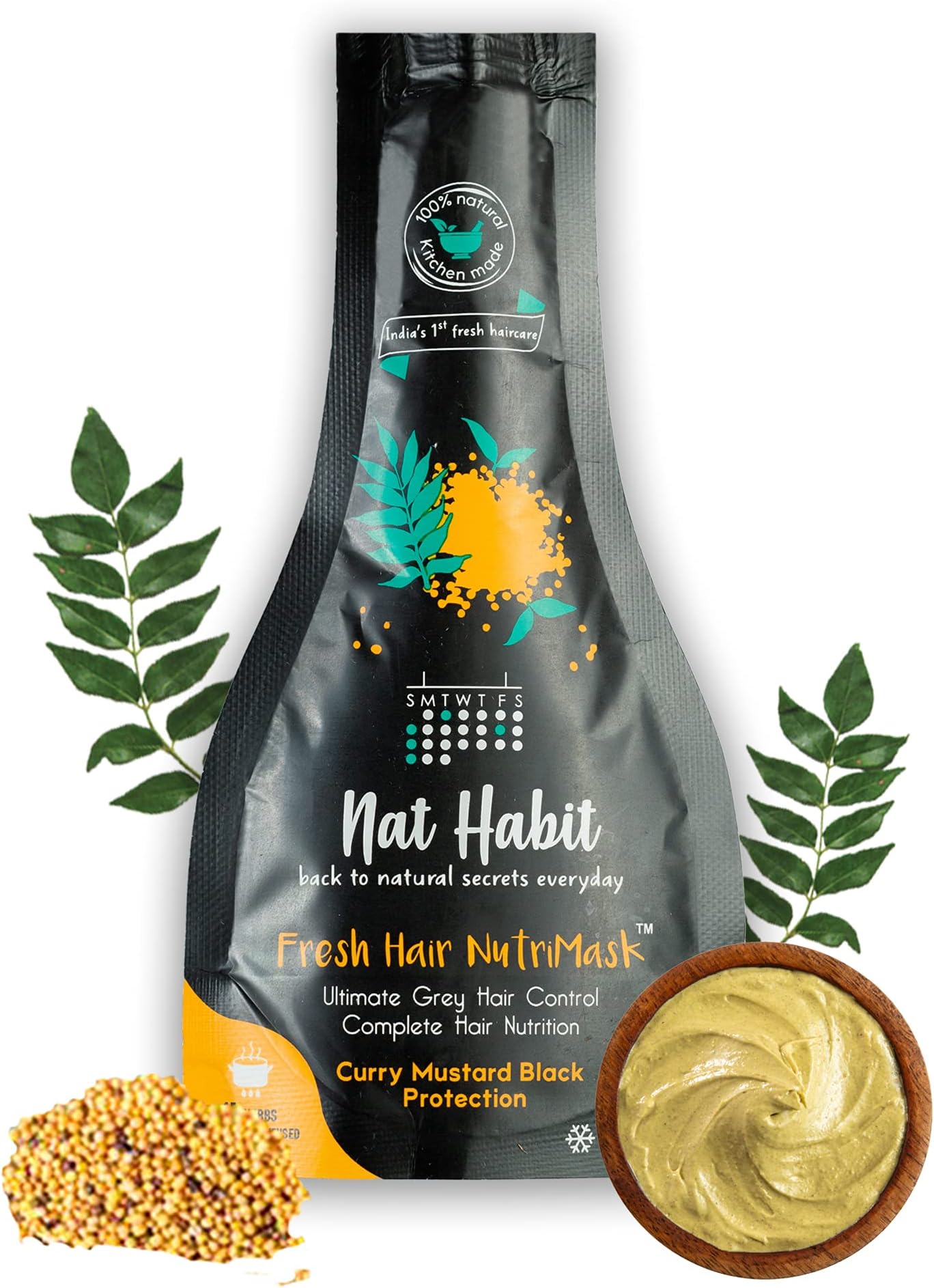 Nat Habit Fresh Curry Mustard Hair Mask for Hair Smoothening For Dry, Frizzy Hair - 40g (Pack Of 1)