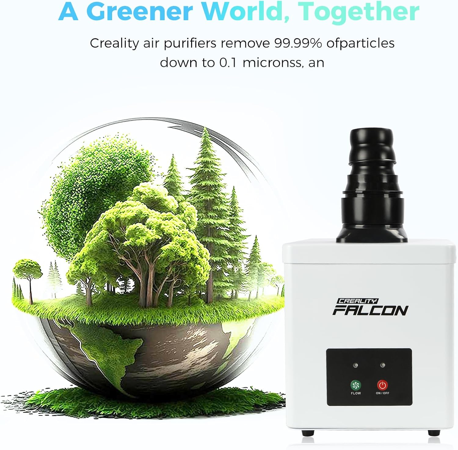 Creality Falcon Smoke Purifier, 2 Layer Filtration, 99.97% Purification Rate, Low Noise＜68dB, 3 Level Speeds Adjustable, 115m³/h, 45W Desktop Air Purifier for A1 Laser Engraver