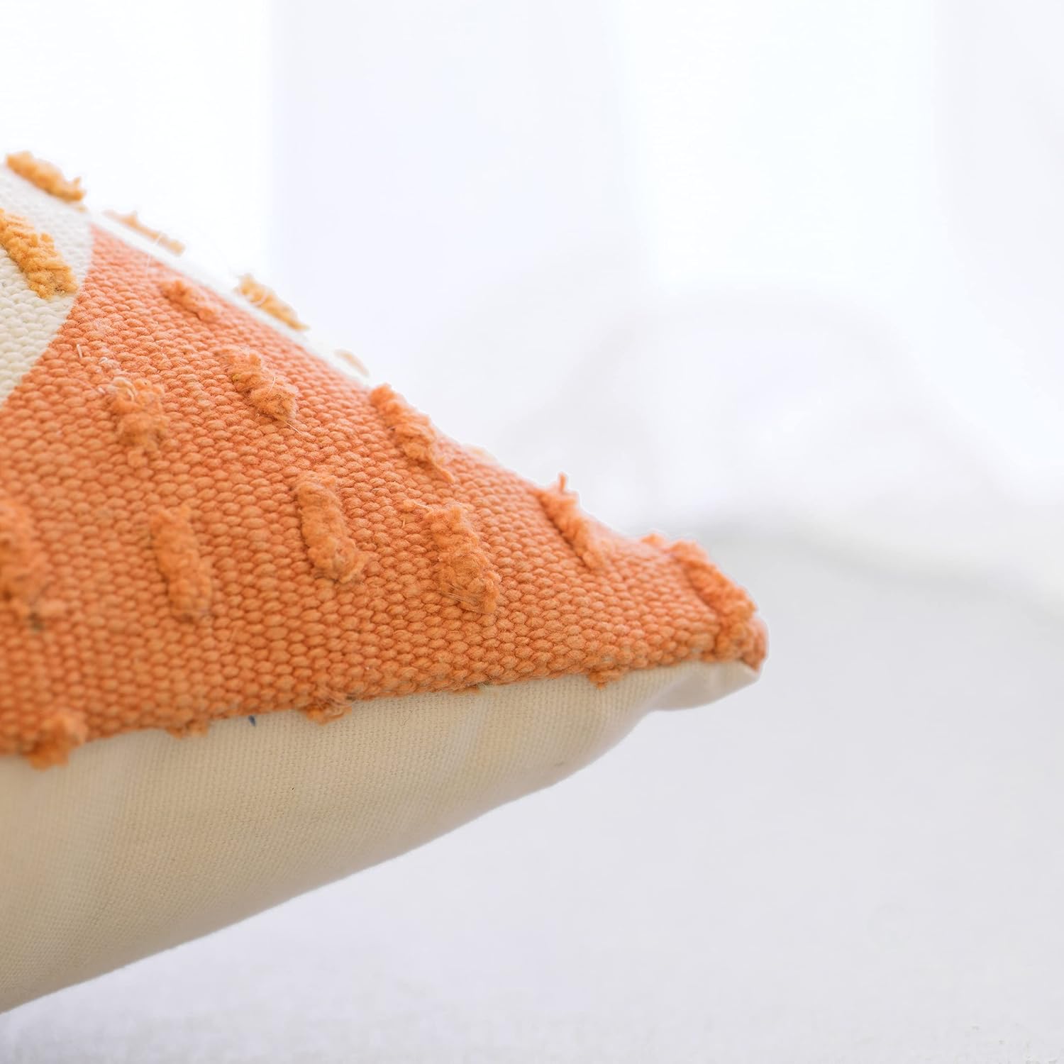 Deerlux 16" Handwoven Cotton Throw Pillow Cover with Ribbed Line Dots and Wave Border, Coral