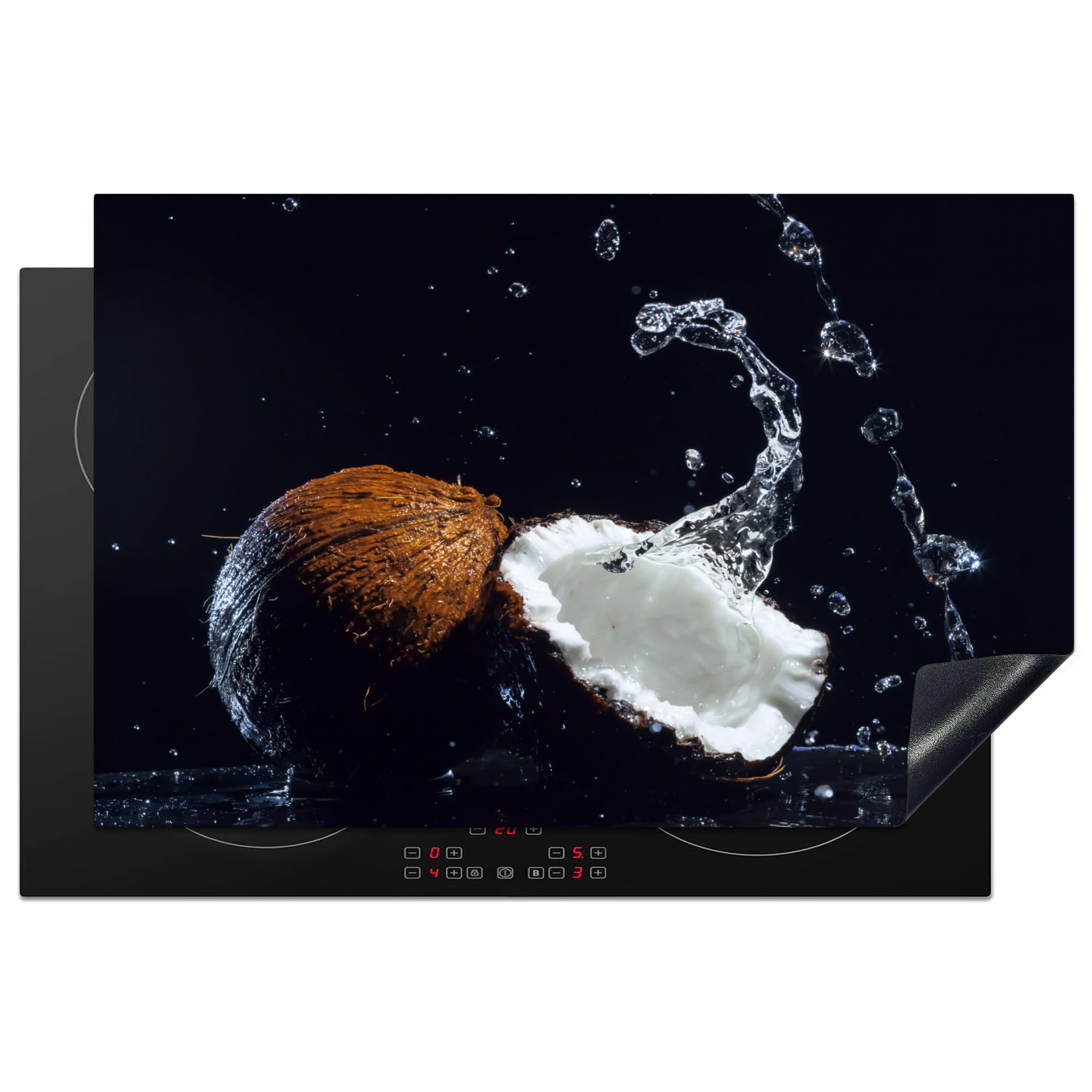 KitchenYeah© Induction Hob Protector Mat 20.5"x31.5" / 80x52 cm Cooker Top Protectors Cover Ceramic Covers Electric Hobs Vinyl Coconut - Still Life - Water - Black - Fruit — image 1