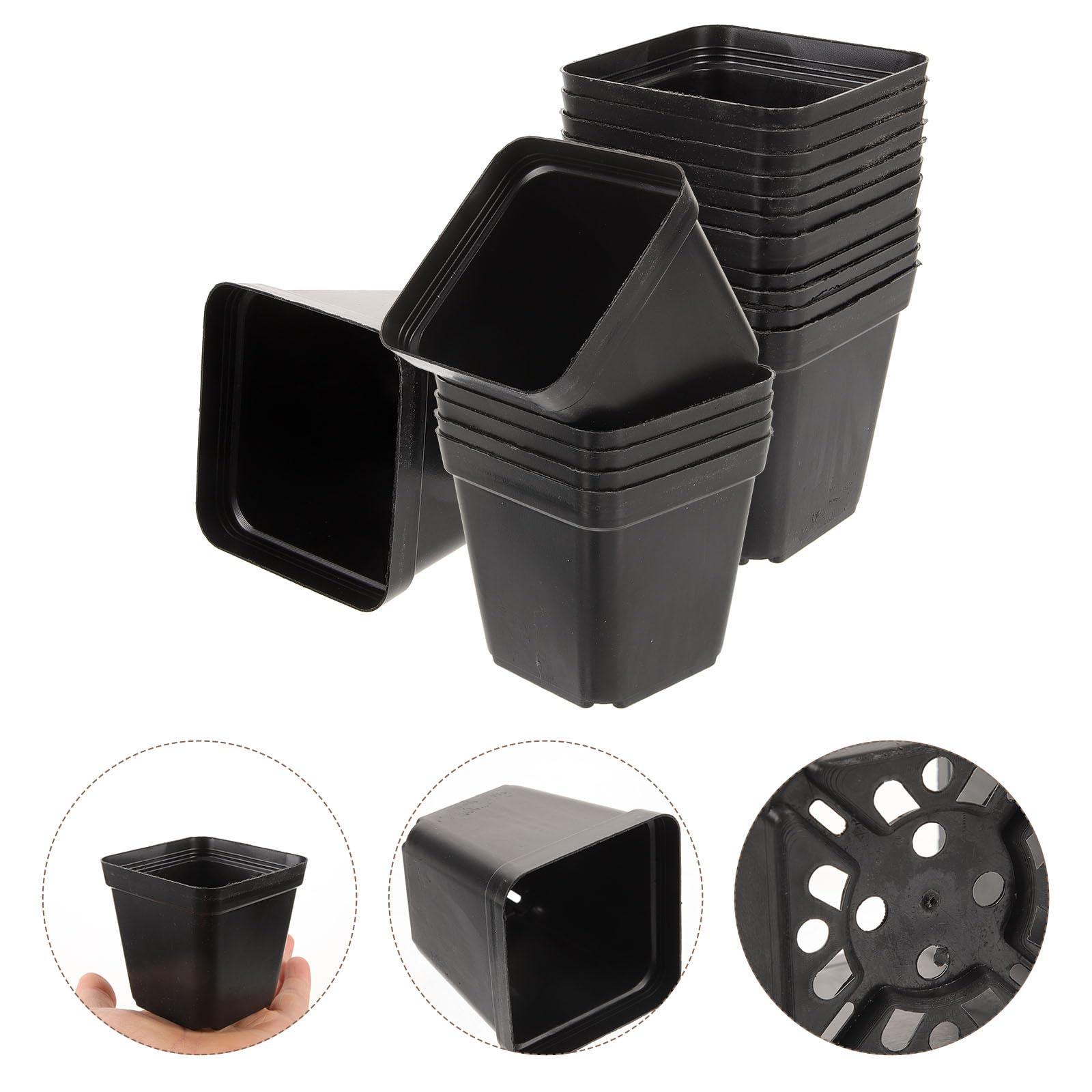 VALICLUD Lot de 120 Pots de Semis Carrés en Plastique Noir avec Trous de Drainage, Légers et Faciles à Nettoyer pour Culture et Plantation de Jeunes Plants