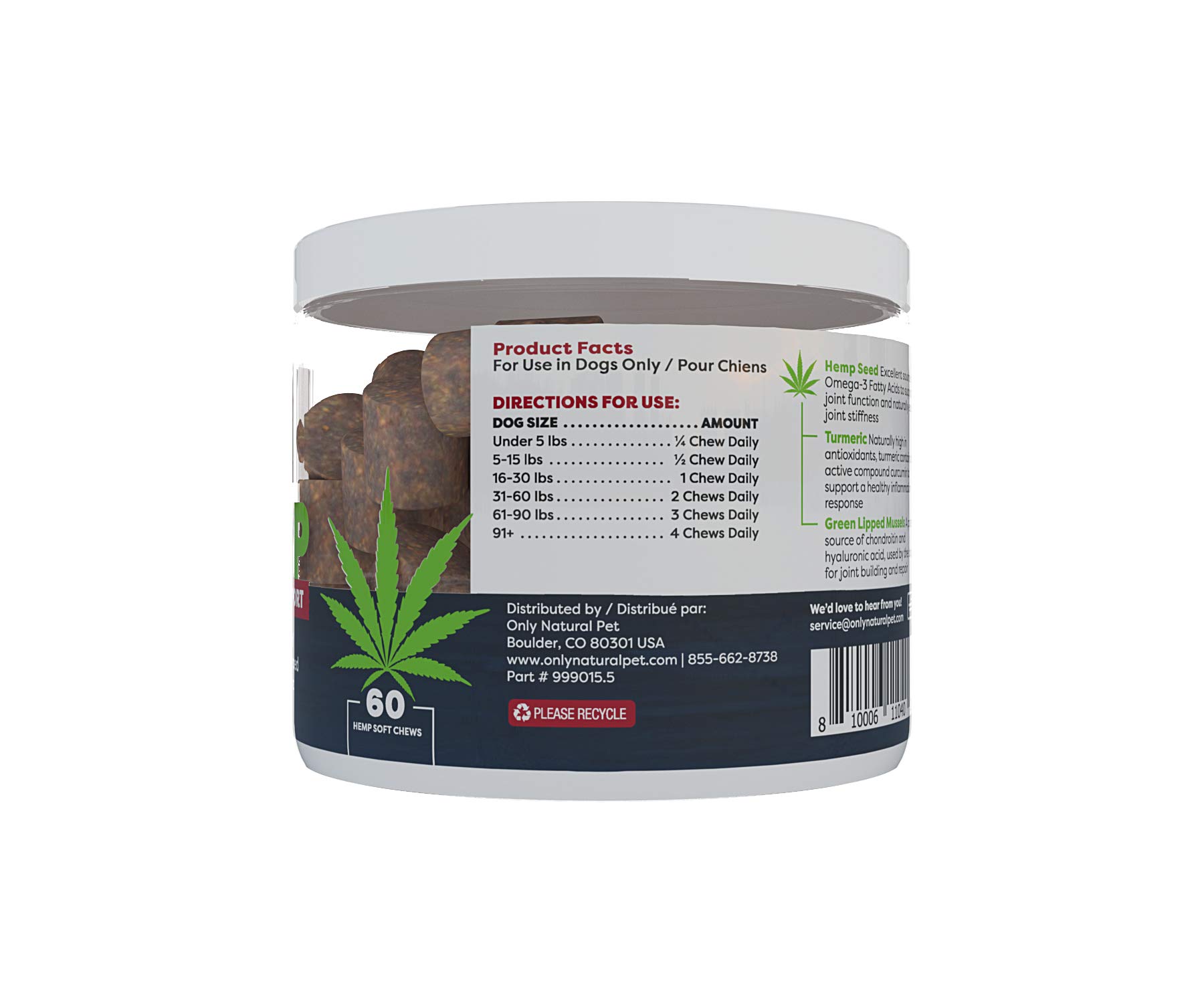 Buy Only Natural Pet Hip & Joint Hemp Soft Chews with Turmeric, Green