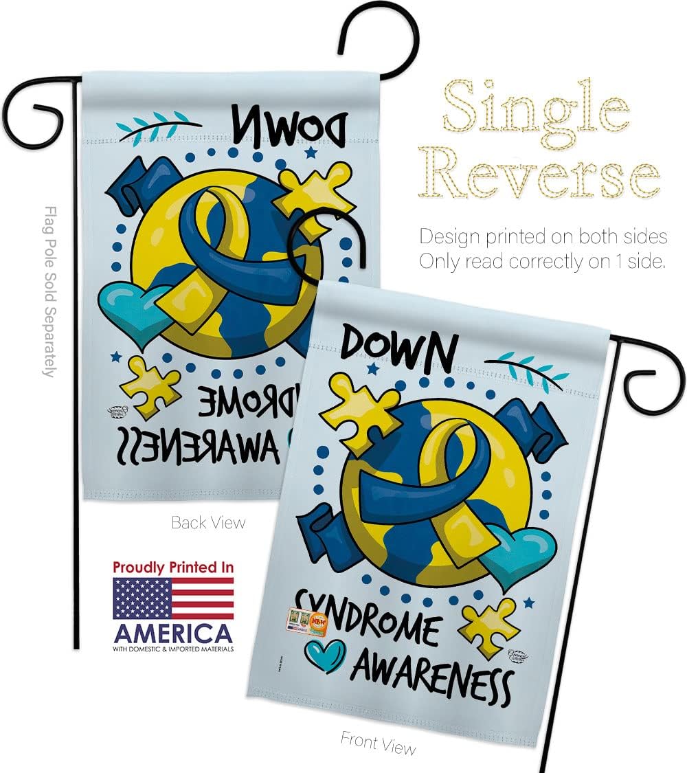 Down Syndrome Awareness World Down Syndrome Month Garden Flag 2pcs Pack October Breast Cancer Blue Yellow Ribbon Inspirational Gifts for Her Yard Outdoor Home Room Decor Wall Small Banner, Made In USA