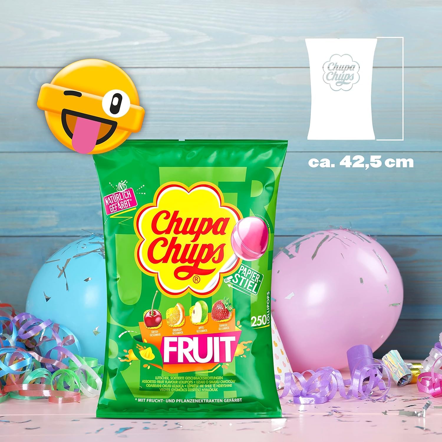 Chupa Chups Lollipops Fruit, Sucettes de Fruits, Pomme, Fraise, Orange, Cerise, 250 Pièces, 3 kg