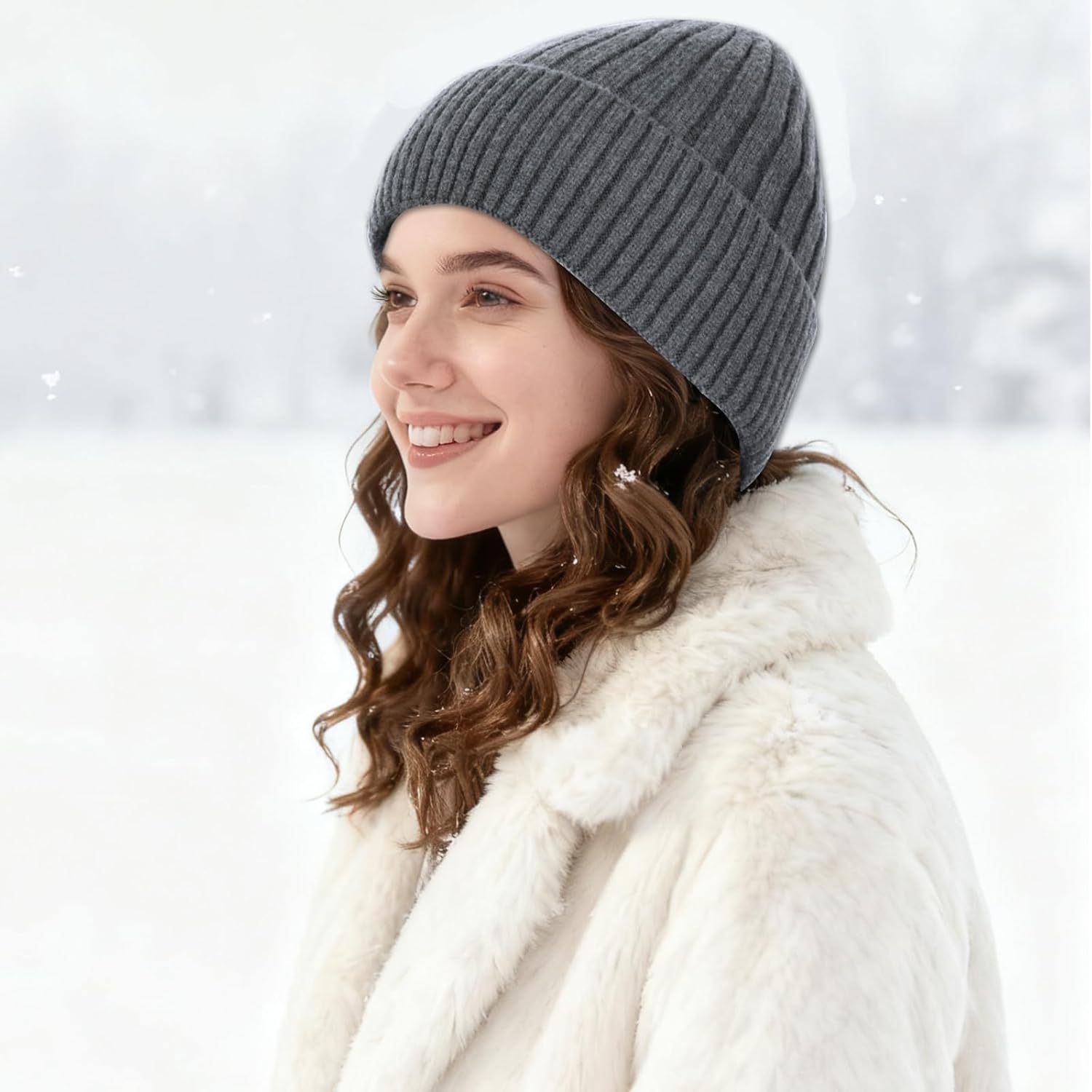 Winter Fleece Lined Beanie Hat for Men Women, Unisex Fashion Thermal Cuffed Knit Skullcap Warm Winter Hat - Image 4