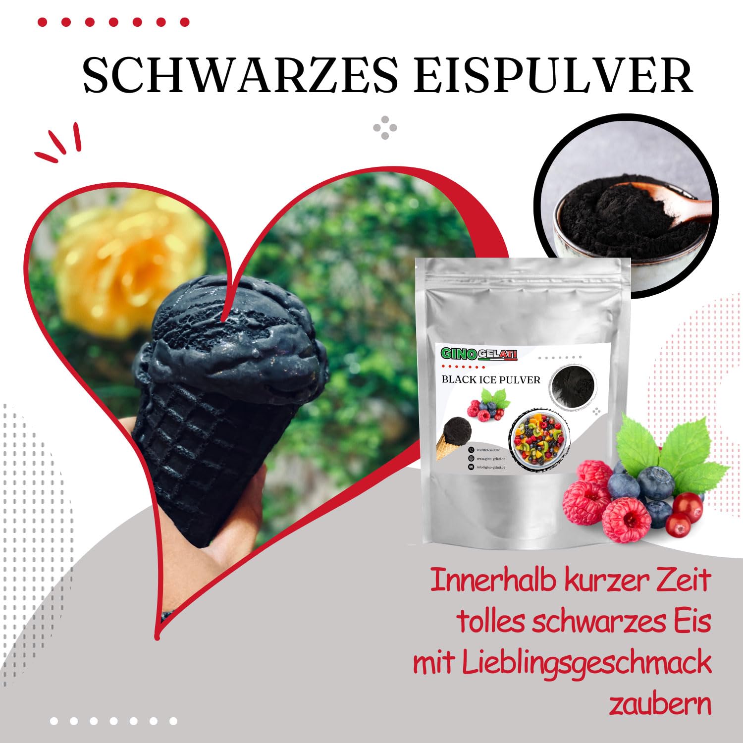 Gino Gelati Schwarzes Eis Pulver mit verschiedenen alkoholischen Geschmäckern, Speiseeis, vegan oder Low Carb, einfache Zubereitung, alkoholfrei, Made in Germany (1 Kg, Whiskey)