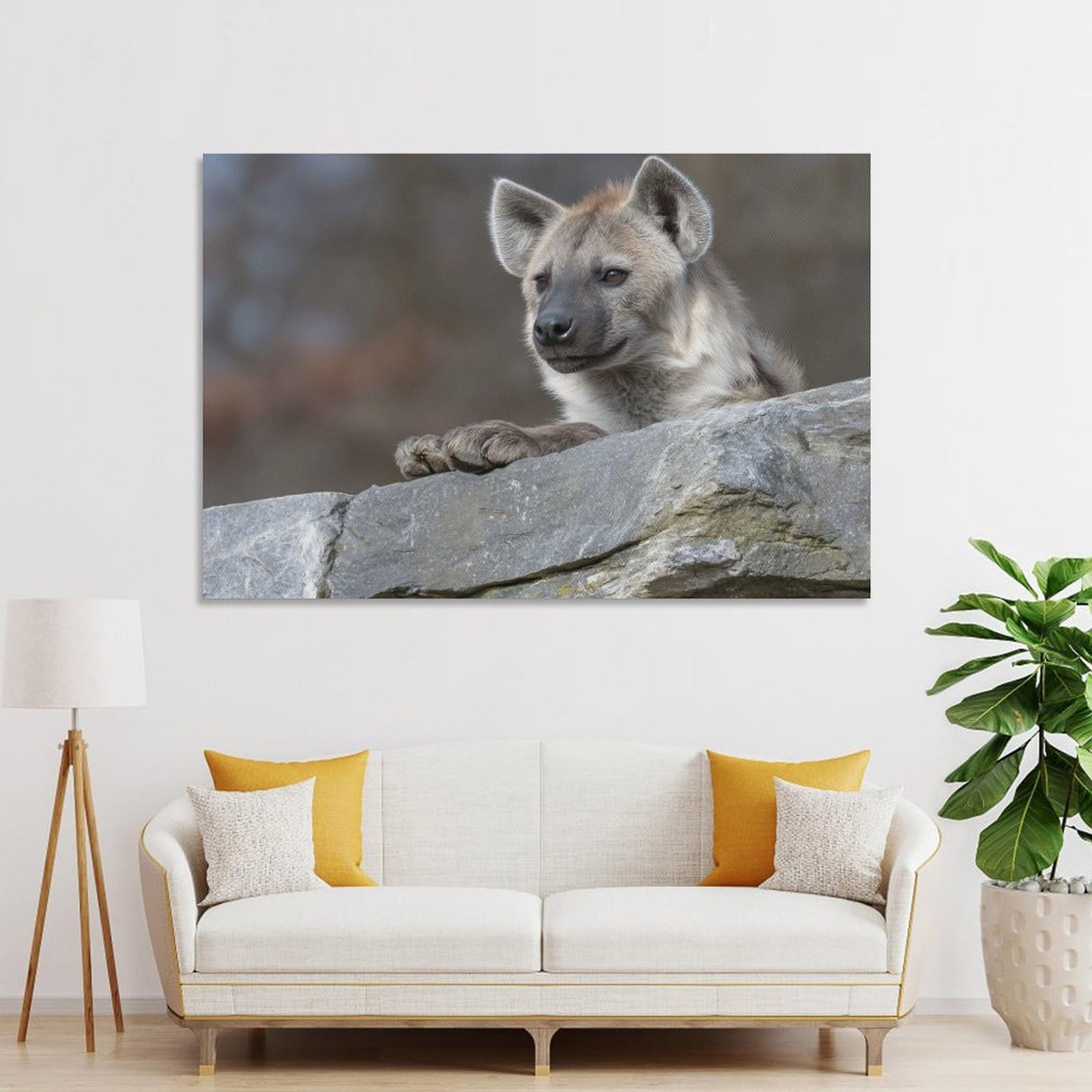 Junmoney Wall Art Print Hyena Portrait on A Rock, 20x30inch(50x75cm), for Living Room, Lounge Or Sitting Room, Eye Catching Artwork for Blank Walls