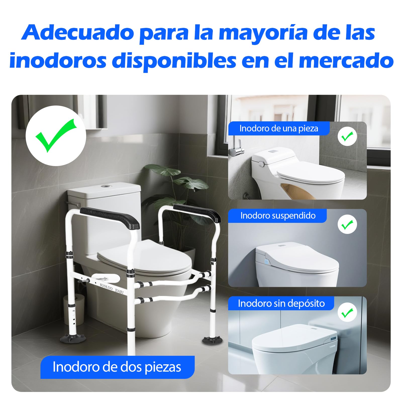 Soporte de elevación, inodoro ajustable, barandilla de seguridad, ayuda para levantarse del inodoro sin taladrar, con asas antideslizantes, asidero de inodoro para personas mayores, adultos, personas