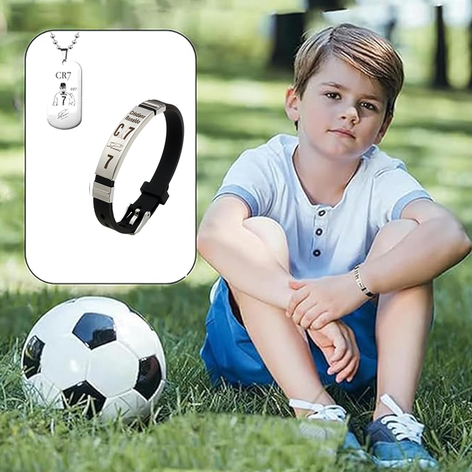 Cadena y Pulsera de Fútbol para Niños - Número 7 - Collar Deportivo