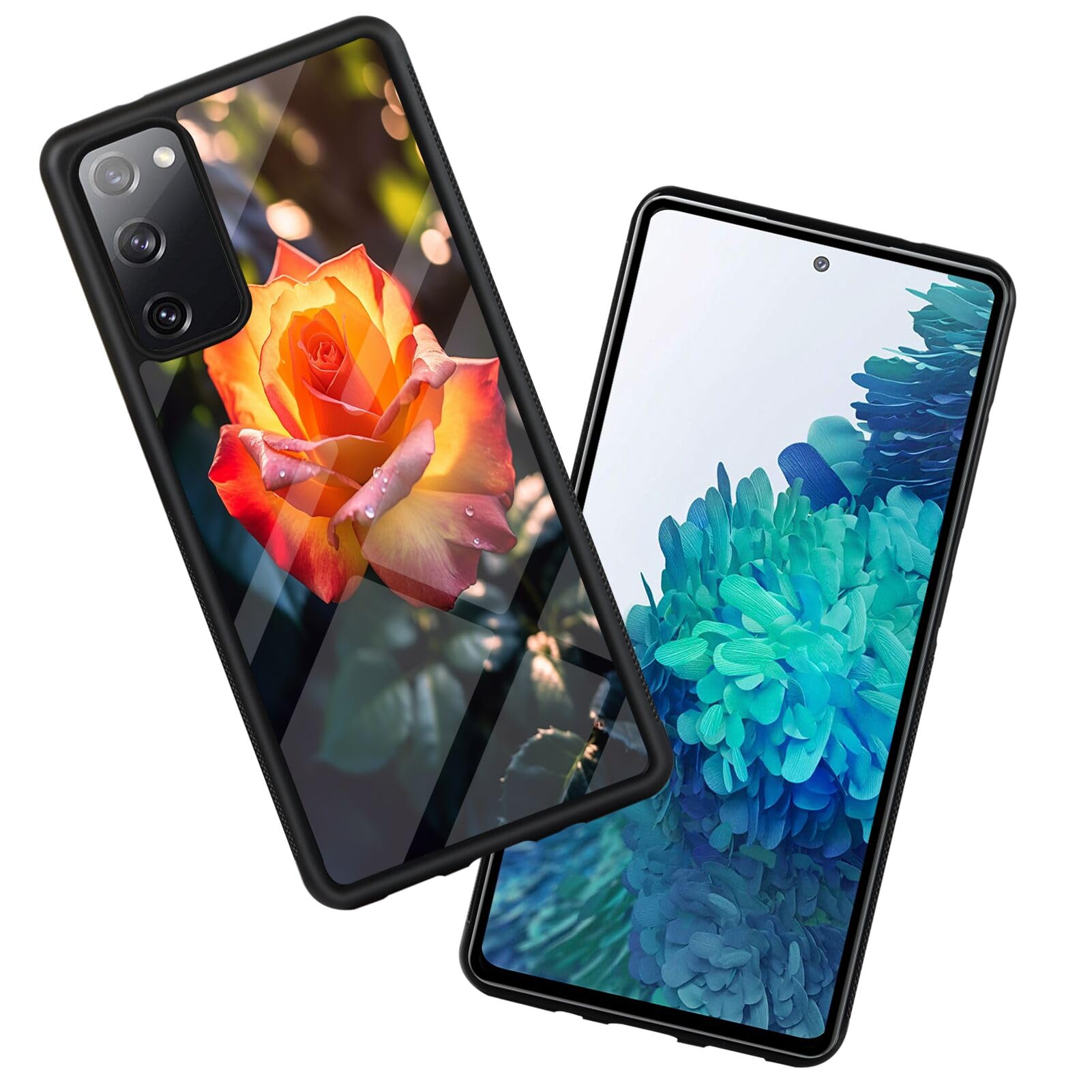 SHENCANG BLUE Case for Samsung Galaxy S20 FE Rose Designer Art122, Black Anti-Scratch Shockproof Slim Rubber Frame Mobile Cellphone Smartphone Case