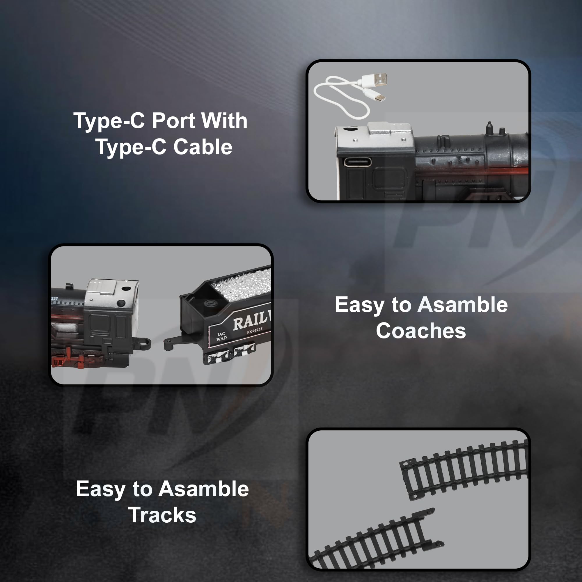 PN AVAN Indian Passenger Toy Train Set Rechargeable C Type pin Water Spray Smoke Train Railway Tracks for Kids 3+ Years Small Passenger Train (Black Pack of 1 pcs) - Image 6 thumbnail