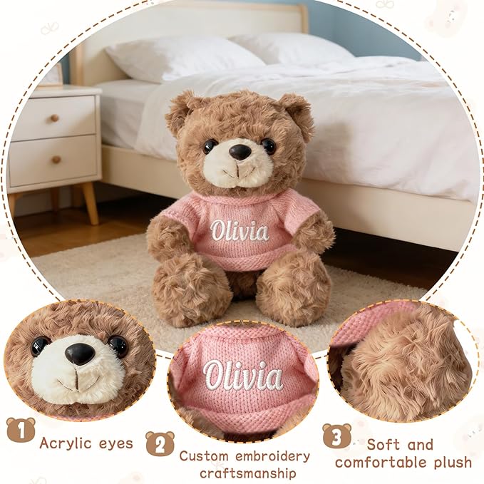 Oso de Peluche Personalizado con Nombre Bordado 10 Pulgadas miniatura 4