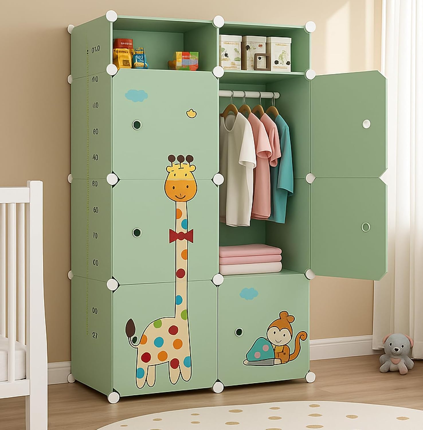 Sunderlook Plastic Wardrobe for Kids Clothes – Professional Collapsible Wardrobe, Easy to Use Foldable Almirah, Plastic Cupboard for Kids for Home (Green-S3, 6 + 2 Door)-image-44