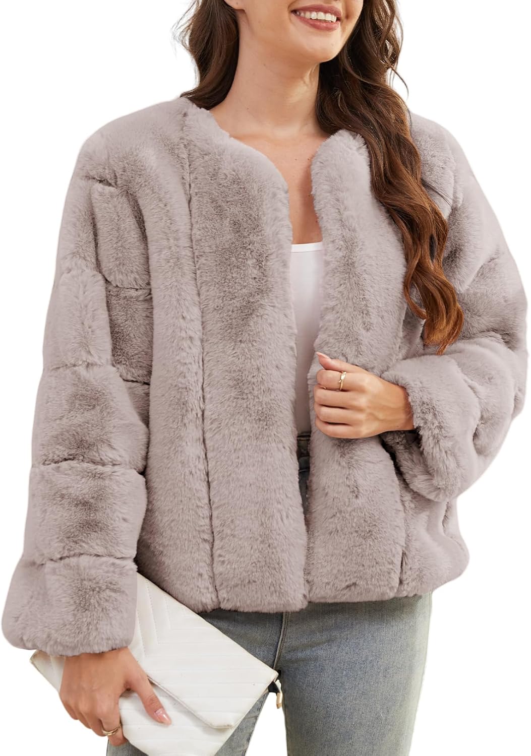 Womens Faux Fur Coat Long Sleeve Open Front 2025 Warm Winter Cropped Jacket