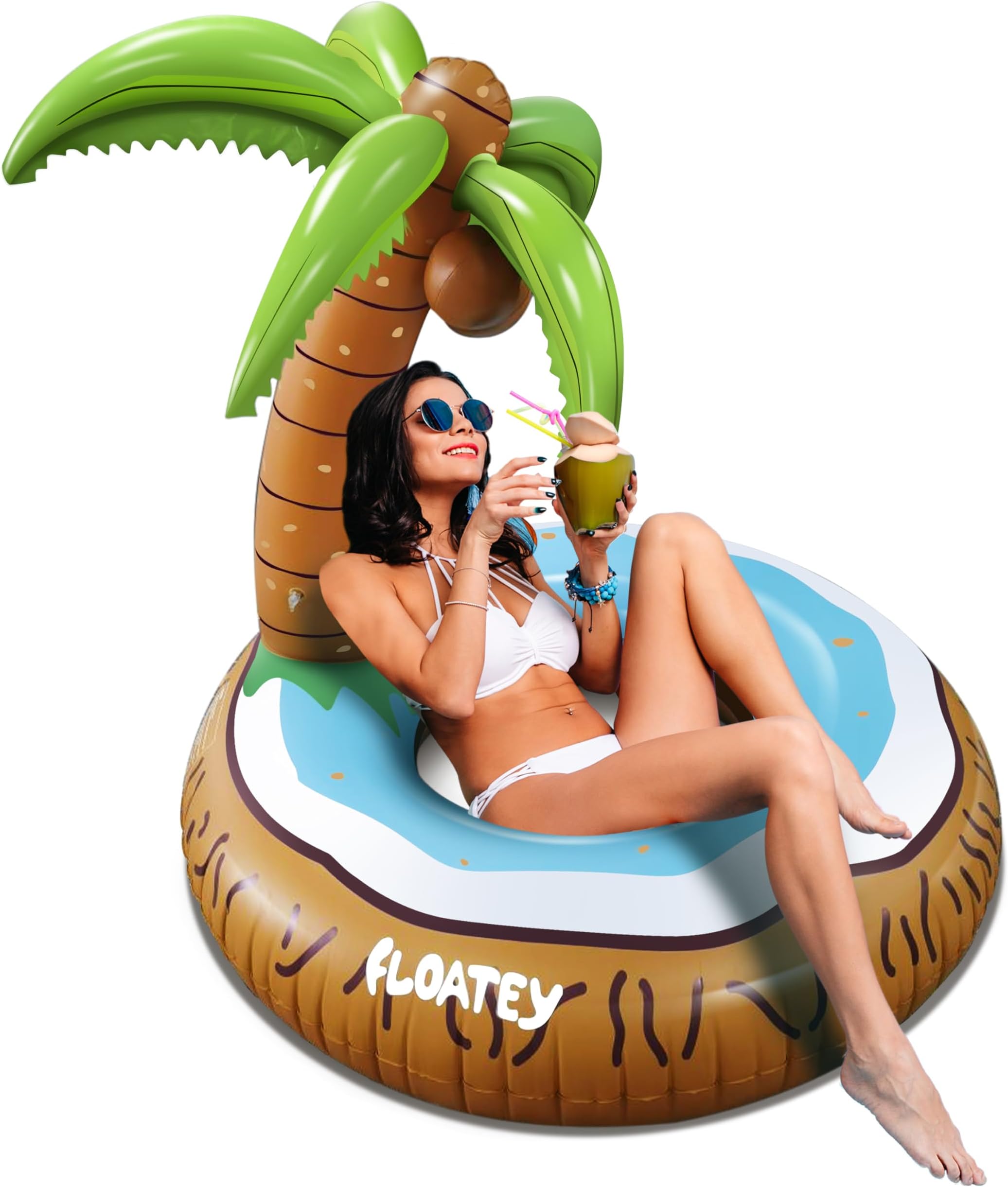 Unique Tropical Inflatable Pool Floats - XLarge Adult Tiki Coconut Palm Tree Island Luau Pool Party Hawaiian Floats