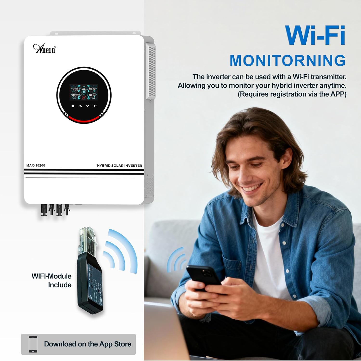 Anern Hybrid Solar Inverter with WiFi module and mobile app monitoring