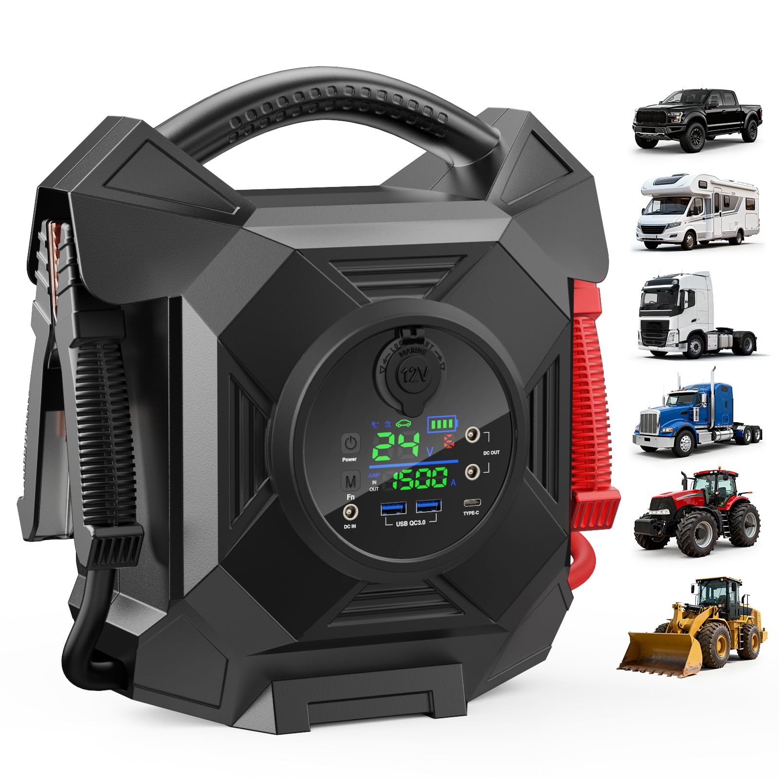 30000A 1S Startup Truck Jump Starter Heavy Duty,CAT797 12V/24V Smart Switching Lithium Battery Charger Booster Pack for Extreme -40°F to 140°F,for Diesel Engines Up to 50L and Gasoline Up to 99L