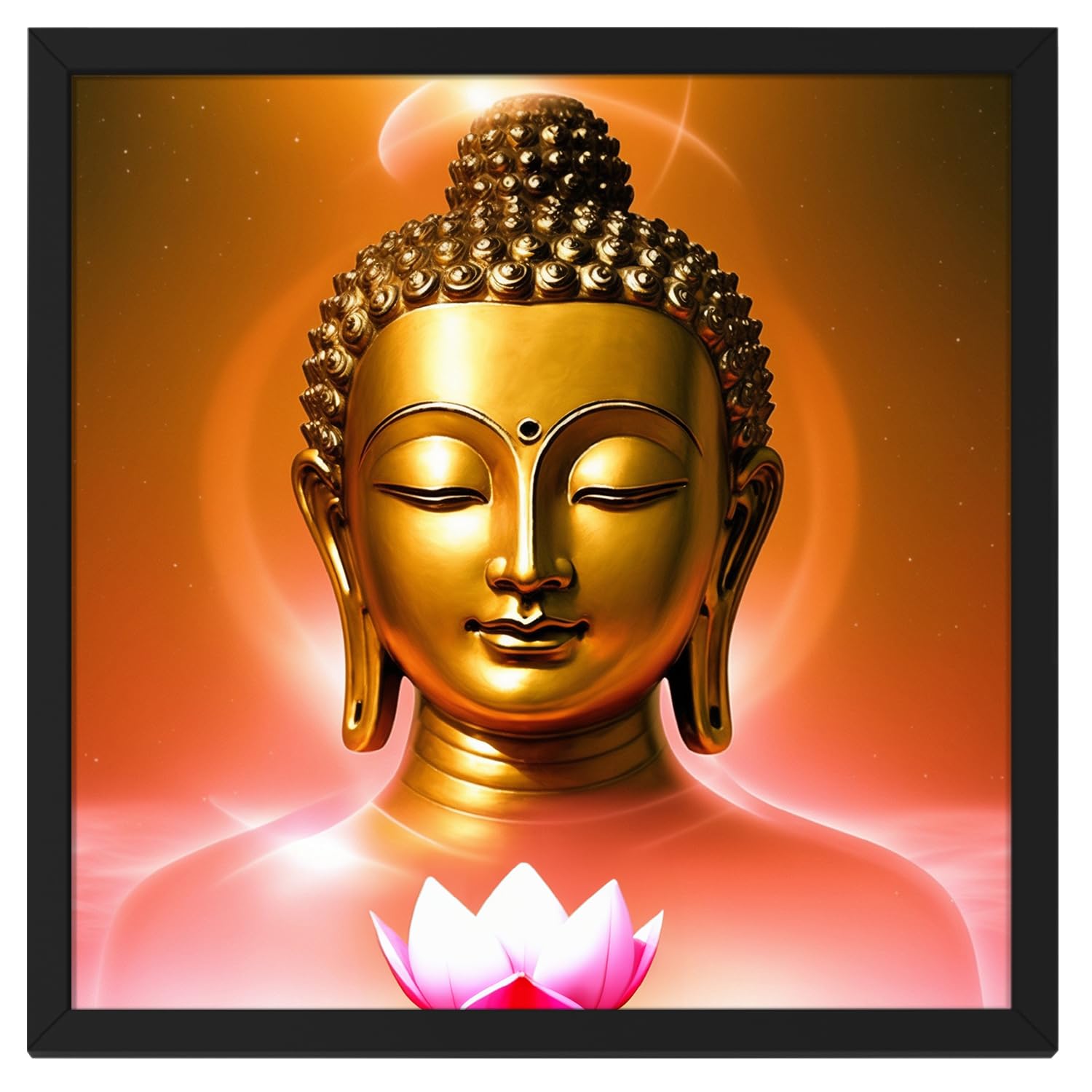Ritwika's Artwork of Lord Buddha Golden Face With Lotus Religious