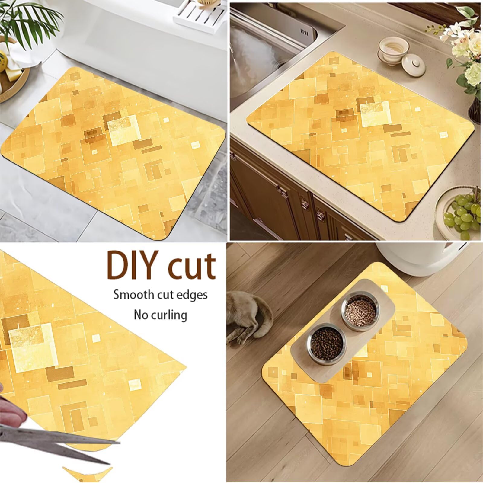 Tappetino da Bagno Antiscivolo Tappeto Bagno Super Assorbente Tappeto Cucina ad Asciugatura Rapida Facile da Pulire Tappetino Doccia Tappeti Cucina per Zerbino Ingresso Interno Giallo 140x200cm 7-1429