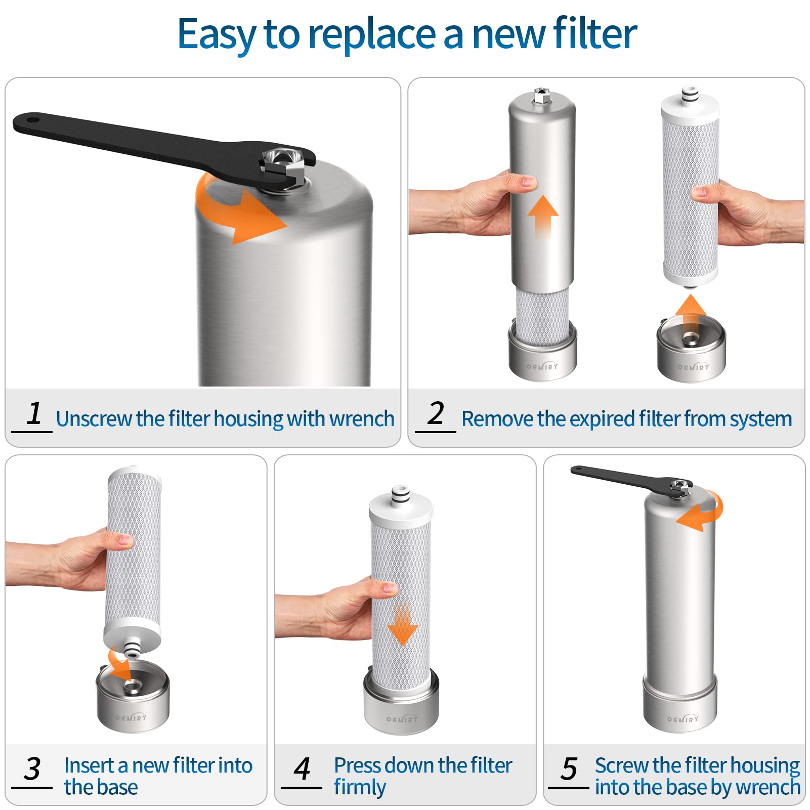 OEMIRY Countertop Water Filter System, NSF/ANSI 42 Certified, Stainless