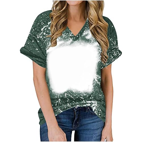 Ceboyel Women Bleached Sublimation T Shirts 2024 Polyester Blanks Tshirts Short Sleeve Cute Graphic Tee Tops Items Clothes